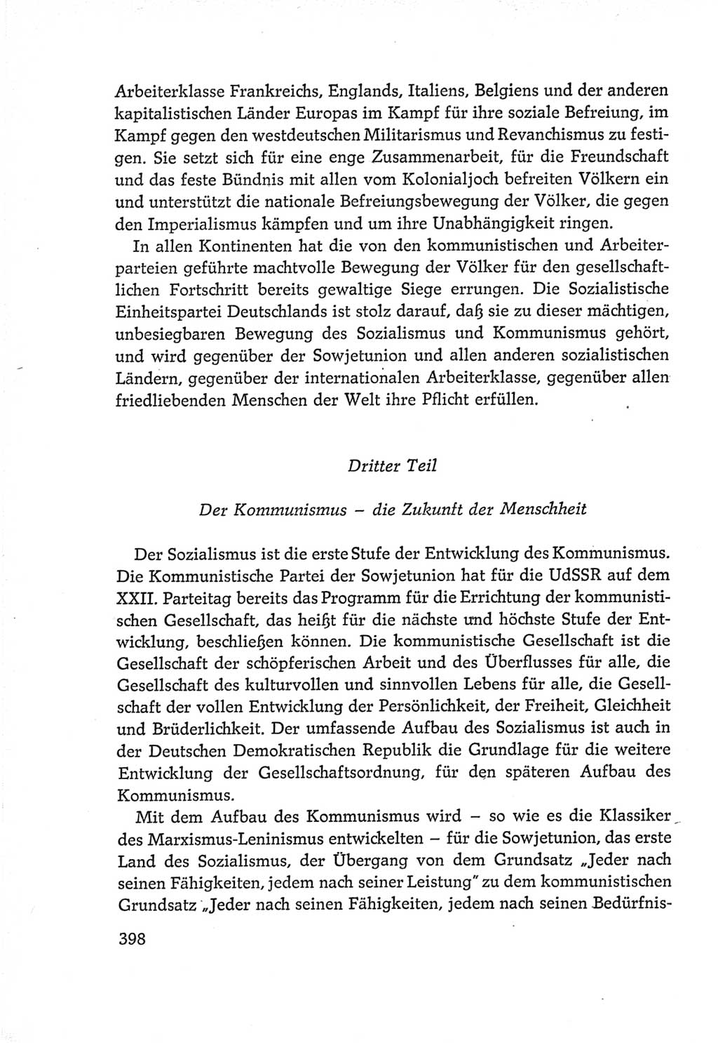 Protokoll der Verhandlungen des Ⅵ. Parteitages der Sozialistischen Einheitspartei Deutschlands (SED) [Deutsche Demokratische Republik (DDR)] 1963, Band Ⅳ, Seite 398 (Prot. Verh. Ⅵ. PT SED DDR 1963, Bd. Ⅳ, S. 398)