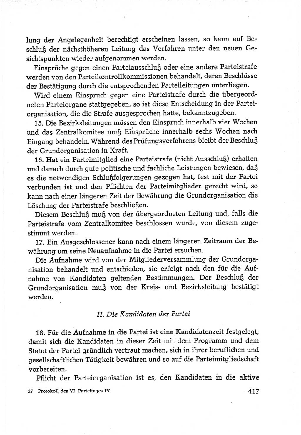 Protokoll der Verhandlungen des Ⅵ. Parteitages der Sozialistischen Einheitspartei Deutschlands (SED) [Deutsche Demokratische Republik (DDR)] 1963, Band Ⅳ, Seite 417 (Prot. Verh. Ⅵ. PT SED DDR 1963, Bd. Ⅳ, S. 417)