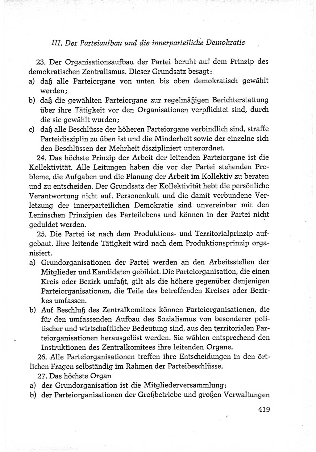 Protokoll der Verhandlungen des Ⅵ. Parteitages der Sozialistischen Einheitspartei Deutschlands (SED) [Deutsche Demokratische Republik (DDR)] 1963, Band Ⅳ, Seite 419 (Prot. Verh. Ⅵ. PT SED DDR 1963, Bd. Ⅳ, S. 419)