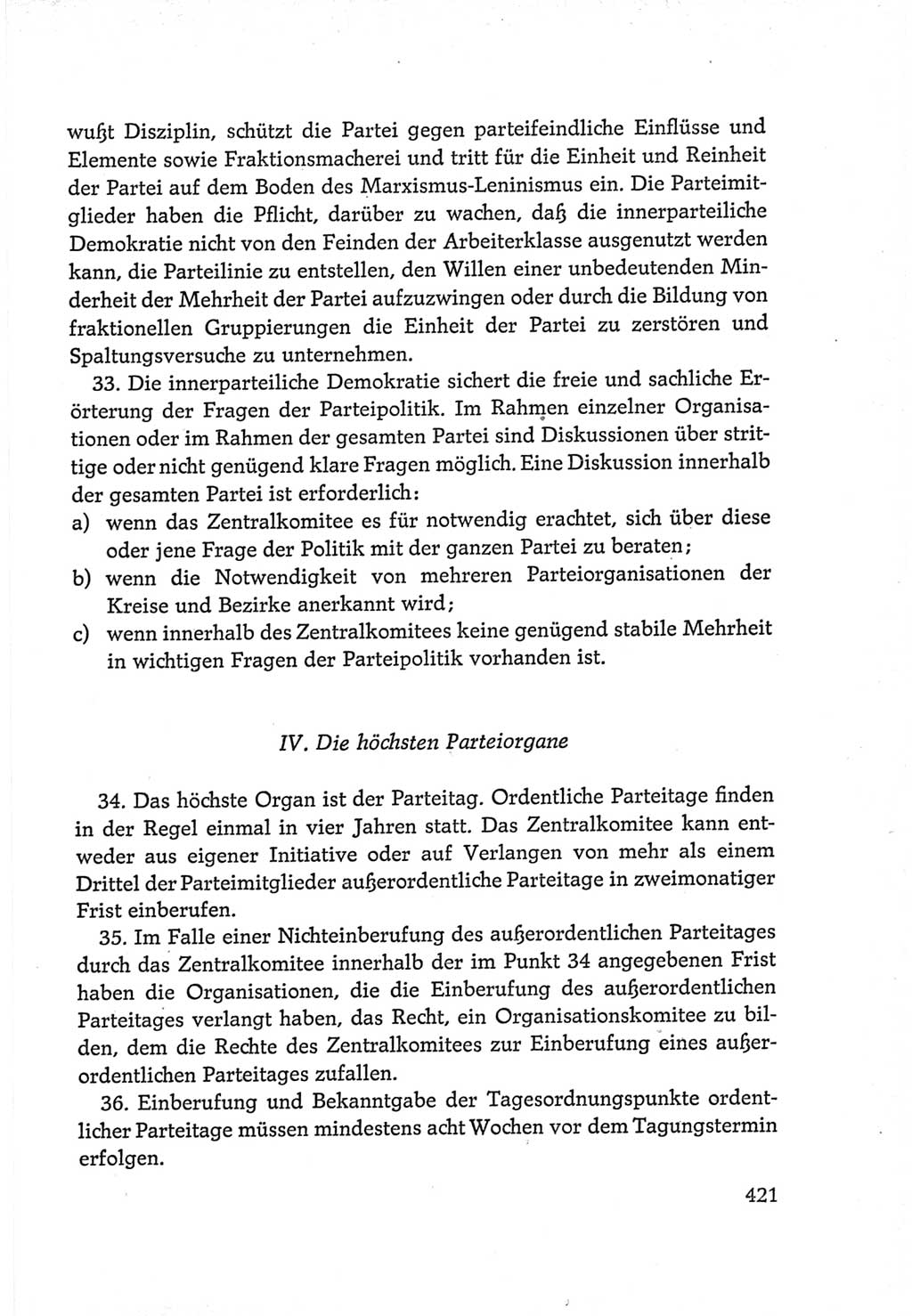 Protokoll der Verhandlungen des Ⅵ. Parteitages der Sozialistischen Einheitspartei Deutschlands (SED) [Deutsche Demokratische Republik (DDR)] 1963, Band Ⅳ, Seite 421 (Prot. Verh. Ⅵ. PT SED DDR 1963, Bd. Ⅳ, S. 421)
