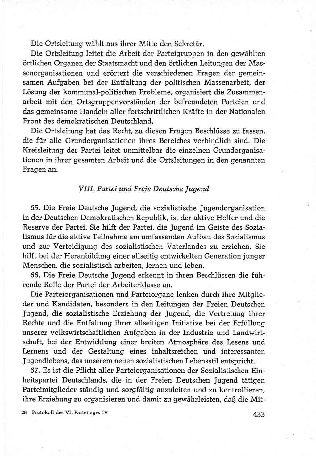 Protokoll der Verhandlungen des Ⅵ. Parteitages der Sozialistischen Einheitspartei Deutschlands (SED) [Deutsche Demokratische Republik (DDR)] 1963, Band Ⅳ, Seite 433 (Prot. Verh. Ⅵ. PT SED DDR 1963, Bd. Ⅳ, S. 433)