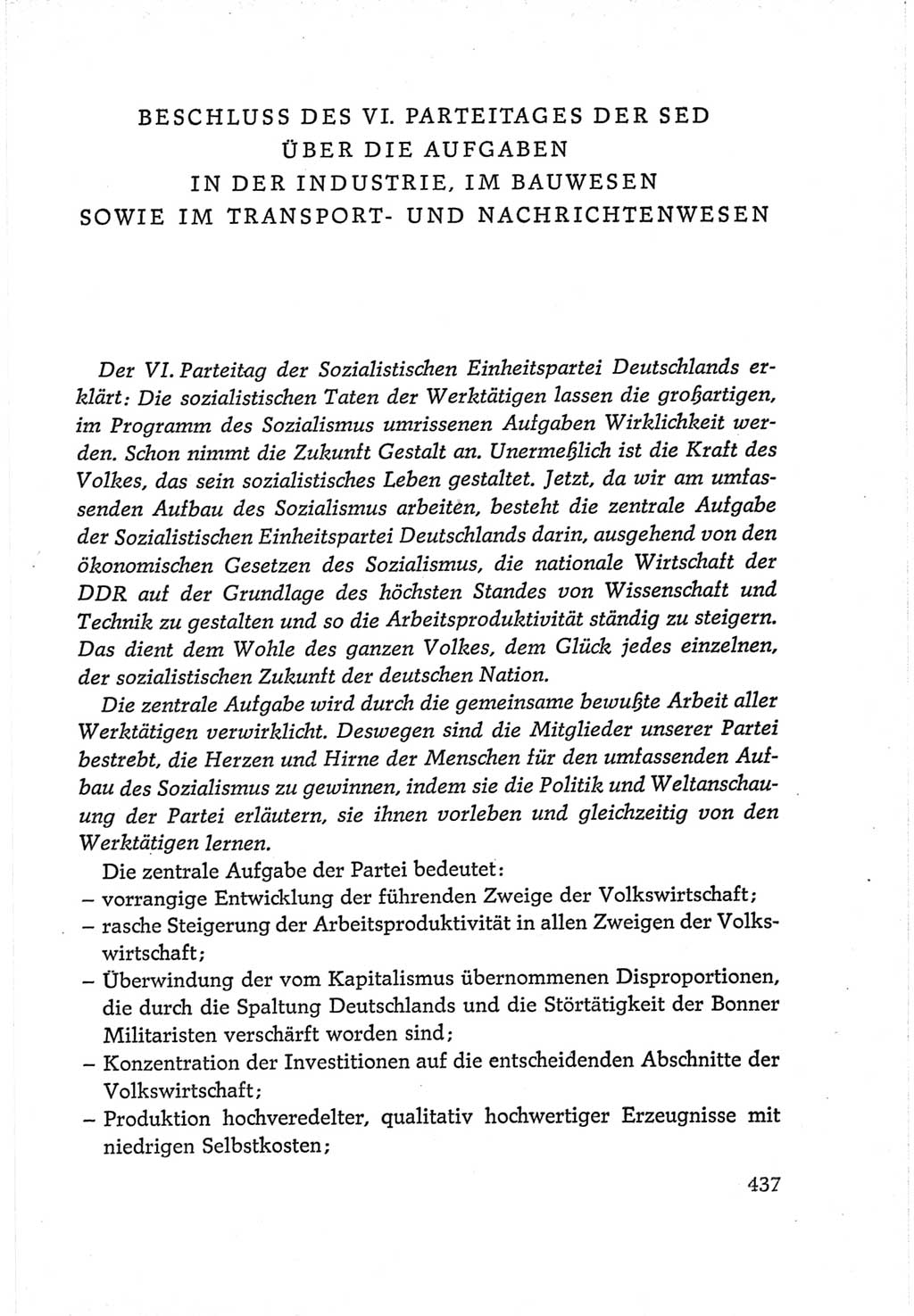 Protokoll der Verhandlungen des Ⅵ. Parteitages der Sozialistischen Einheitspartei Deutschlands (SED) [Deutsche Demokratische Republik (DDR)] 1963, Band Ⅳ, Seite 437 (Prot. Verh. Ⅵ. PT SED DDR 1963, Bd. Ⅳ, S. 437)
