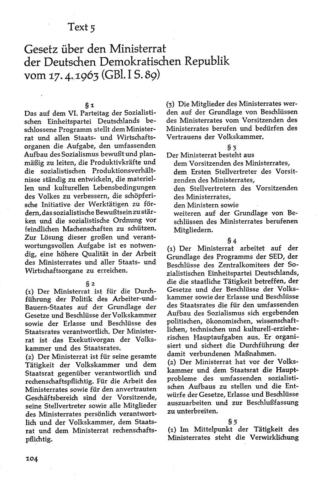 Volksdemokratische Ordnung in Mitteldeutschland [Deutsche Demokratische Republik (DDR)], Texte zur verfassungsrechtlichen Situation 1963, Seite 104 (Volksdem. Ordn. Md. DDR 1963, S. 104)