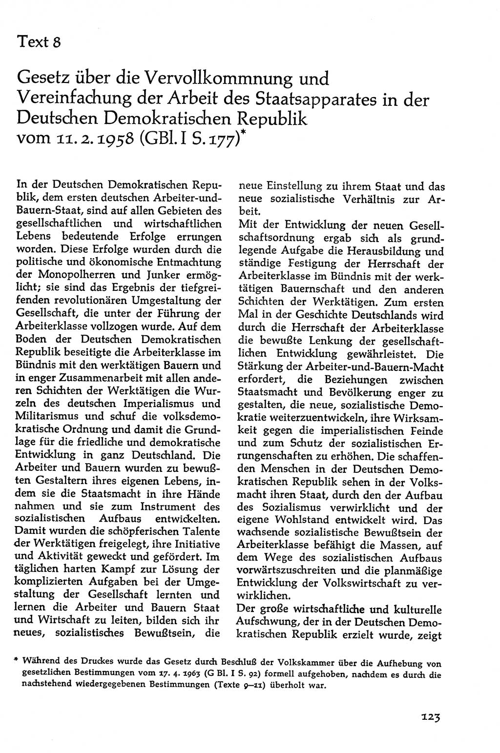 Volksdemokratische Ordnung in Mitteldeutschland [Deutsche Demokratische Republik (DDR)], Texte zur verfassungsrechtlichen Situation 1963, Seite 123 (Volksdem. Ordn. Md. DDR 1963, S. 123)