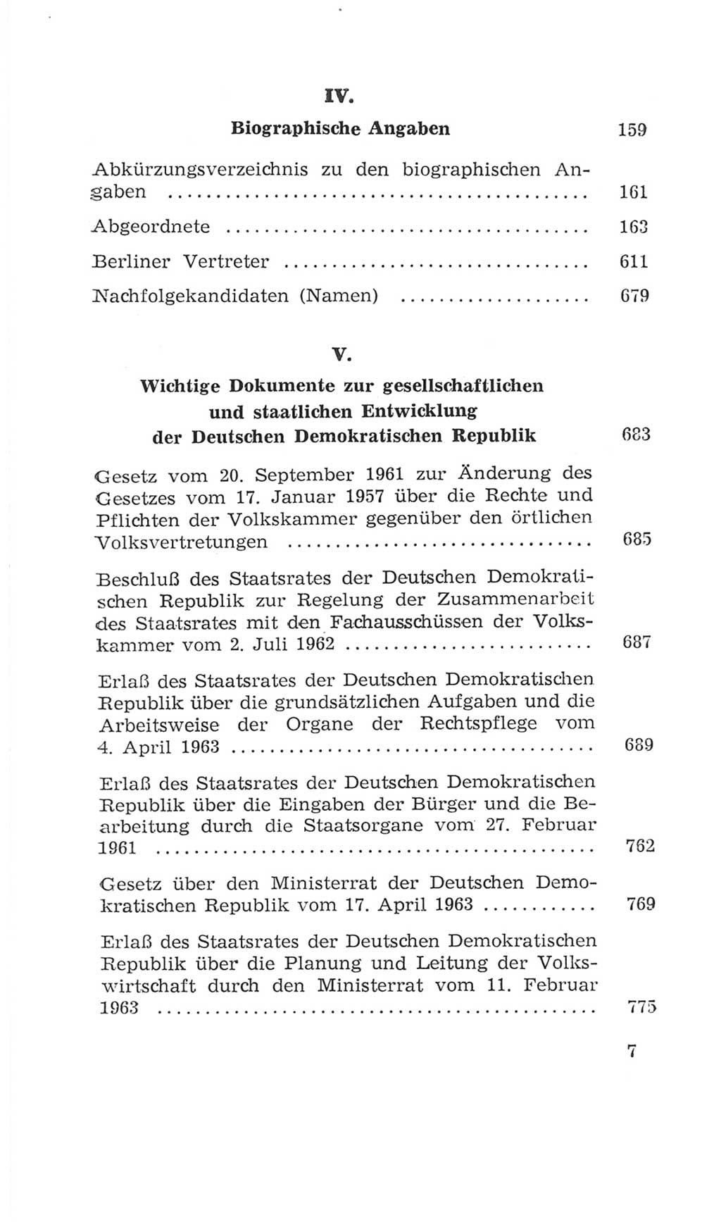 Volkskammer (VK) der Deutschen Demokratischen Republik (DDR), 4. Wahlperiode 1963-1967, Seite 7 (VK. DDR 4. WP. 1963-1967, S. 7)