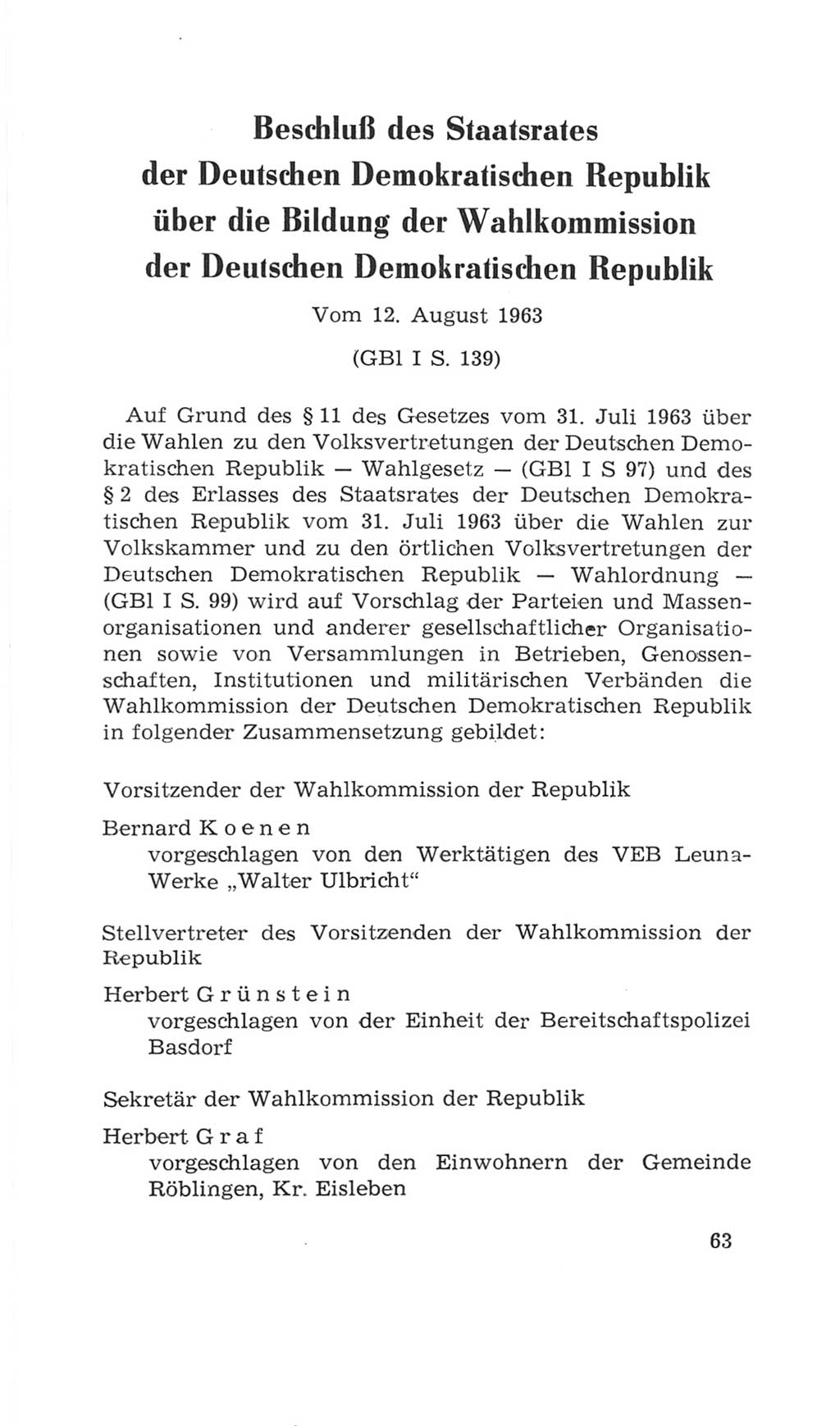 Volkskammer (VK) der Deutschen Demokratischen Republik (DDR), 4. Wahlperiode 1963-1967, Seite 63 (VK. DDR 4. WP. 1963-1967, S. 63)