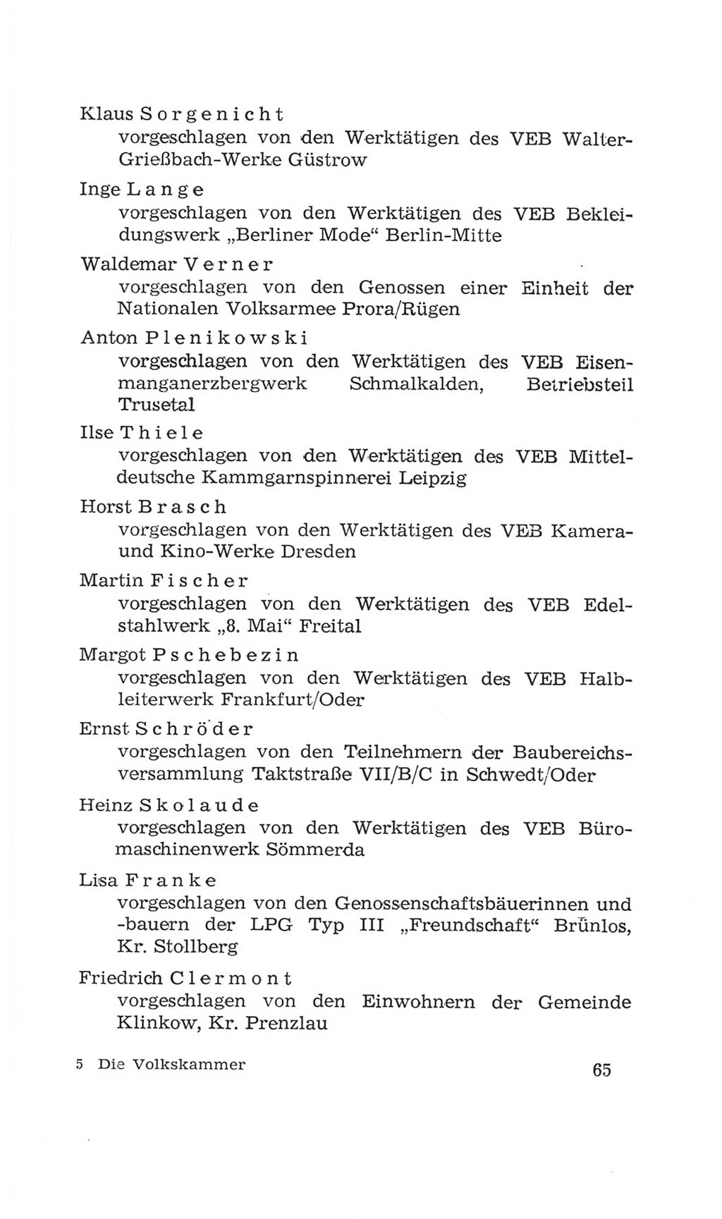 Volkskammer (VK) der Deutschen Demokratischen Republik (DDR), 4. Wahlperiode 1963-1967, Seite 65 (VK. DDR 4. WP. 1963-1967, S. 65)