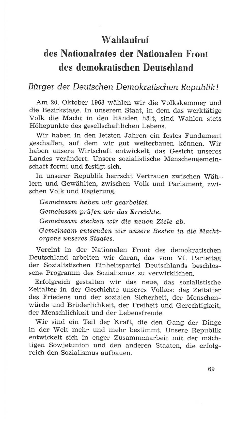 Volkskammer (VK) der Deutschen Demokratischen Republik (DDR), 4. Wahlperiode 1963-1967, Seite 69 (VK. DDR 4. WP. 1963-1967, S. 69)