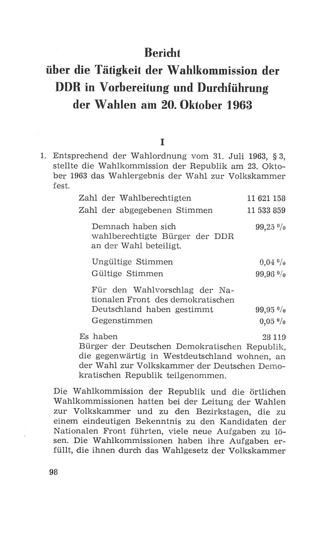 Volkskammer (VK) der Deutschen Demokratischen Republik (DDR), 4. Wahlperiode 1963-1967, Seite 98 (VK. DDR 4. WP. 1963-1967, S. 98)
