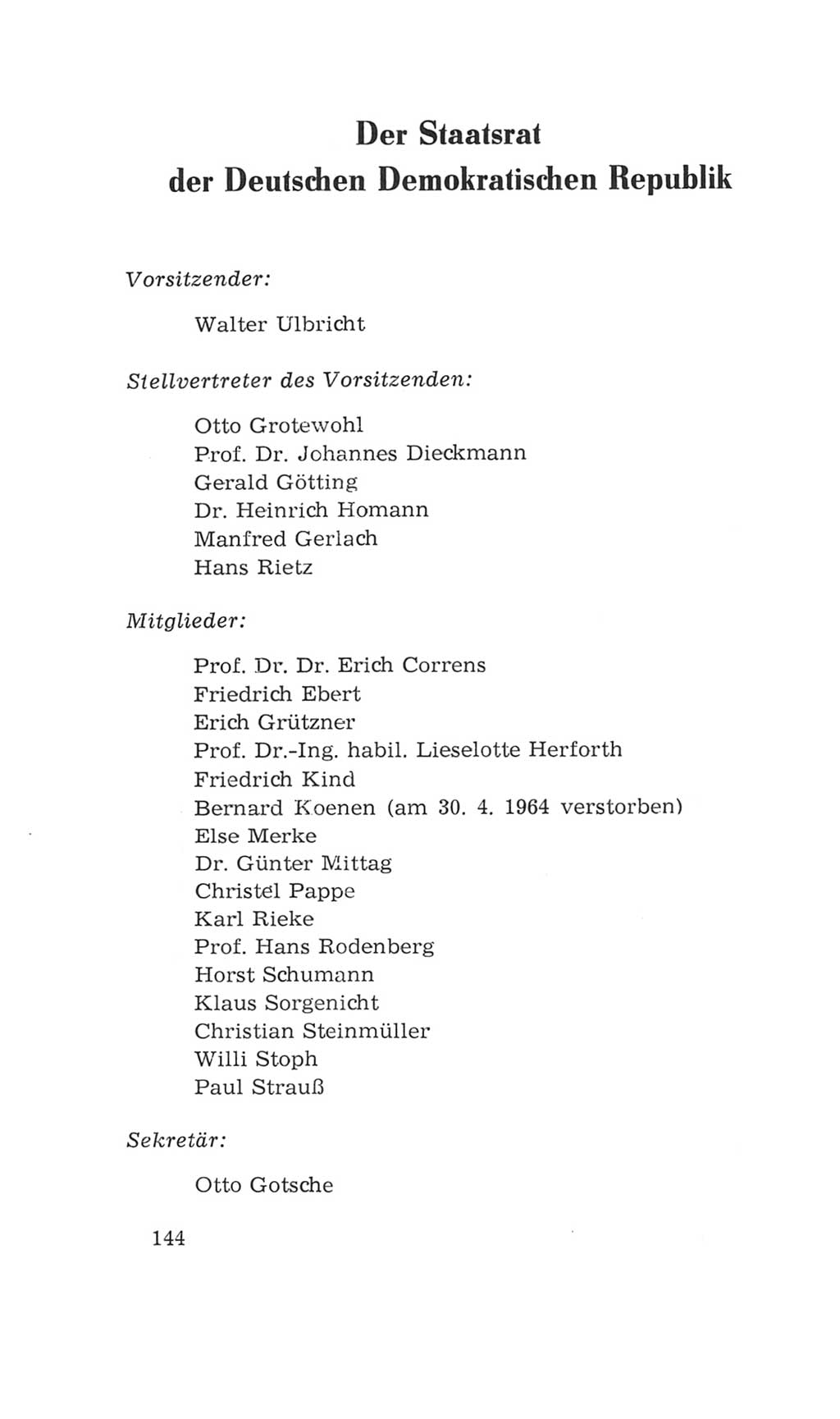 Volkskammer (VK) der Deutschen Demokratischen Republik (DDR), 4. Wahlperiode 1963-1967, Seite 144 (VK. DDR 4. WP. 1963-1967, S. 144)