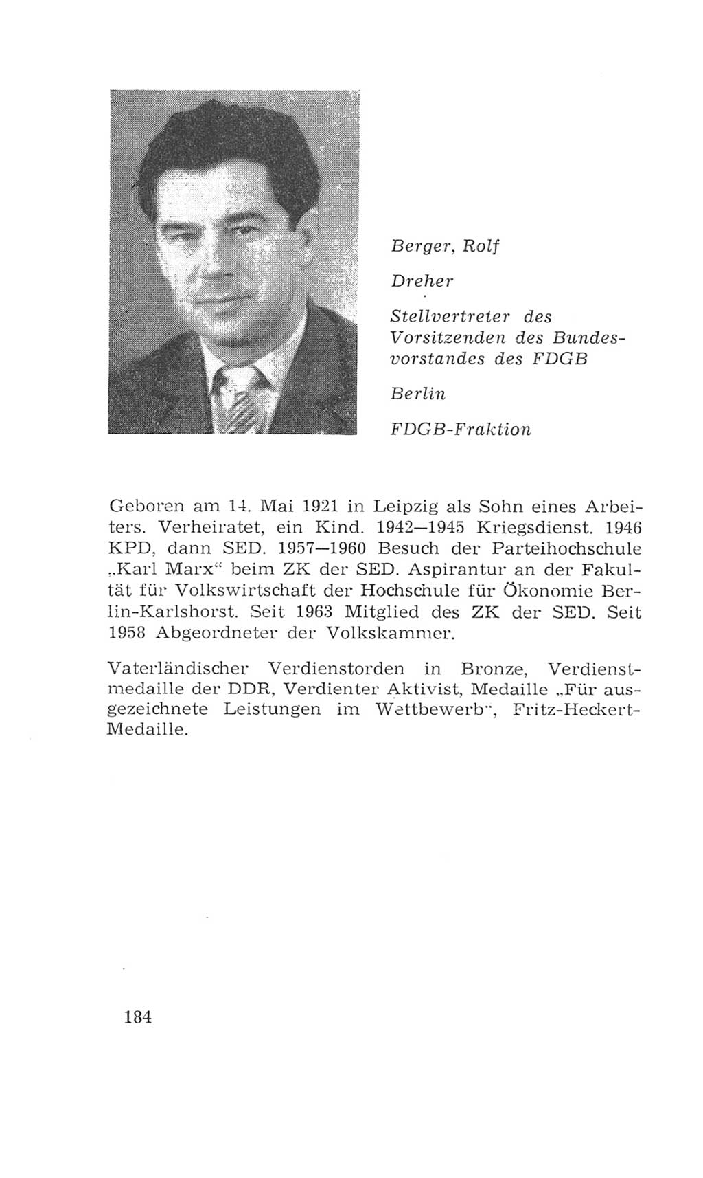 Volkskammer (VK) der Deutschen Demokratischen Republik (DDR), 4. Wahlperiode 1963-1967, Seite 184 (VK. DDR 4. WP. 1963-1967, S. 184)