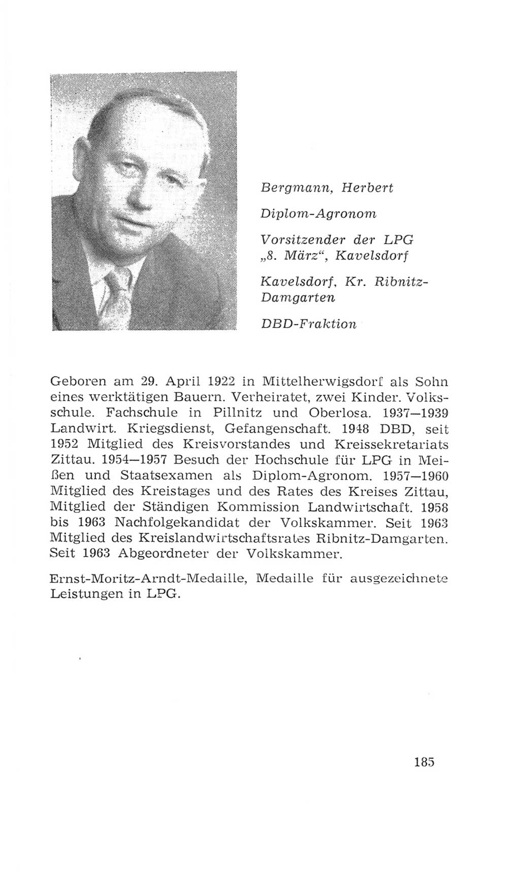 Volkskammer (VK) der Deutschen Demokratischen Republik (DDR), 4. Wahlperiode 1963-1967, Seite 185 (VK. DDR 4. WP. 1963-1967, S. 185)