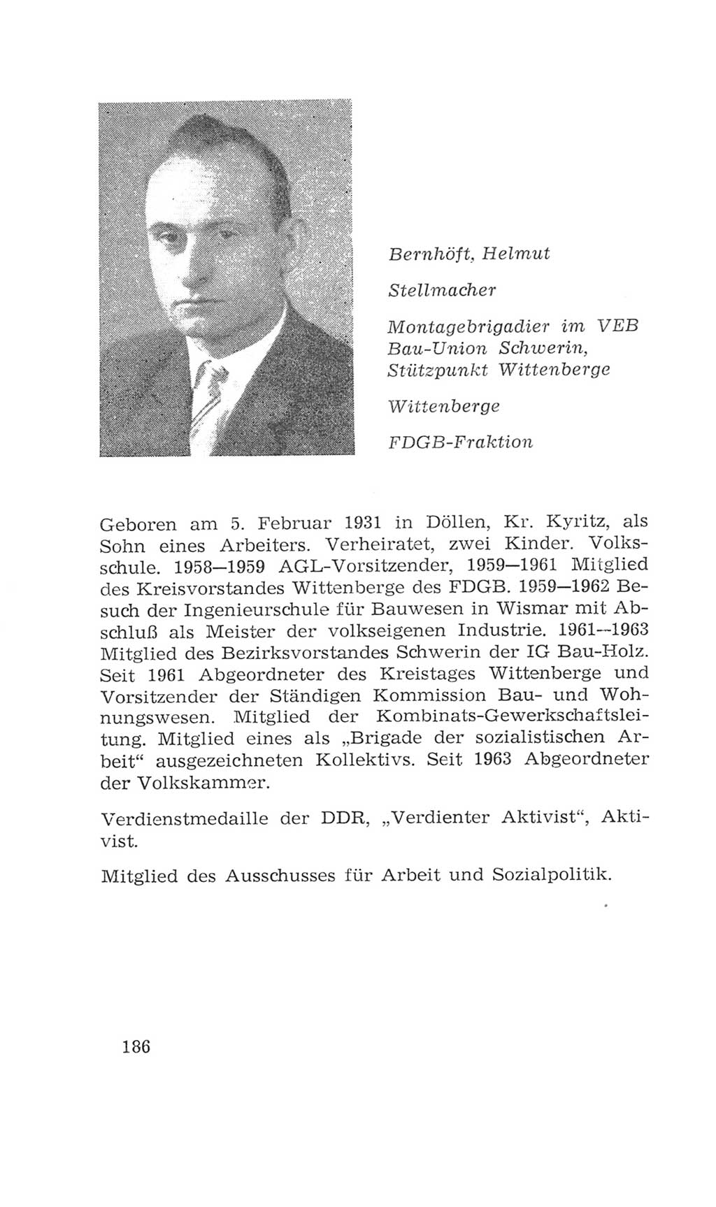 Volkskammer (VK) der Deutschen Demokratischen Republik (DDR), 4. Wahlperiode 1963-1967, Seite 186 (VK. DDR 4. WP. 1963-1967, S. 186)