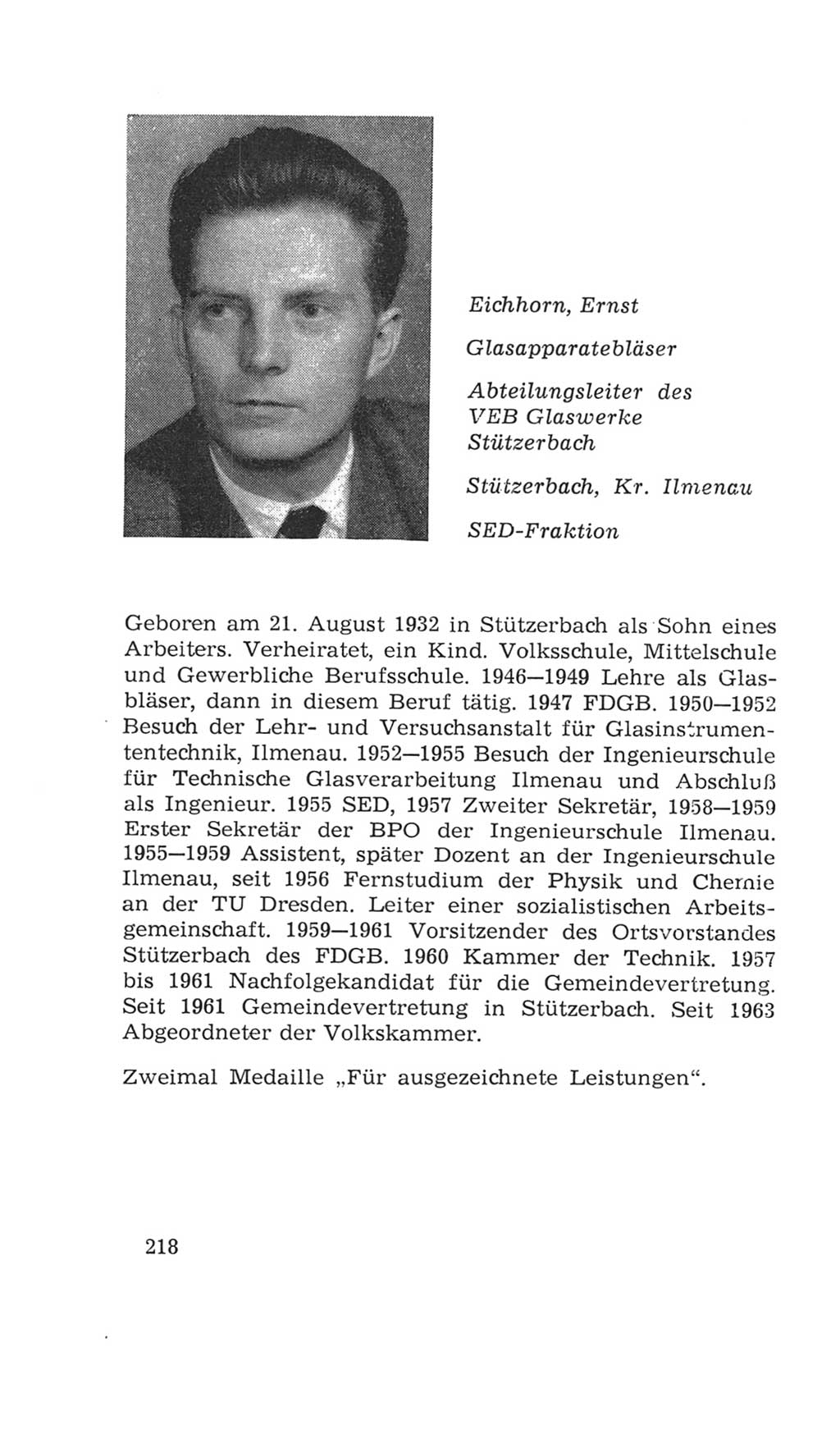 Volkskammer (VK) der Deutschen Demokratischen Republik (DDR), 4. Wahlperiode 1963-1967, Seite 218 (VK. DDR 4. WP. 1963-1967, S. 218)