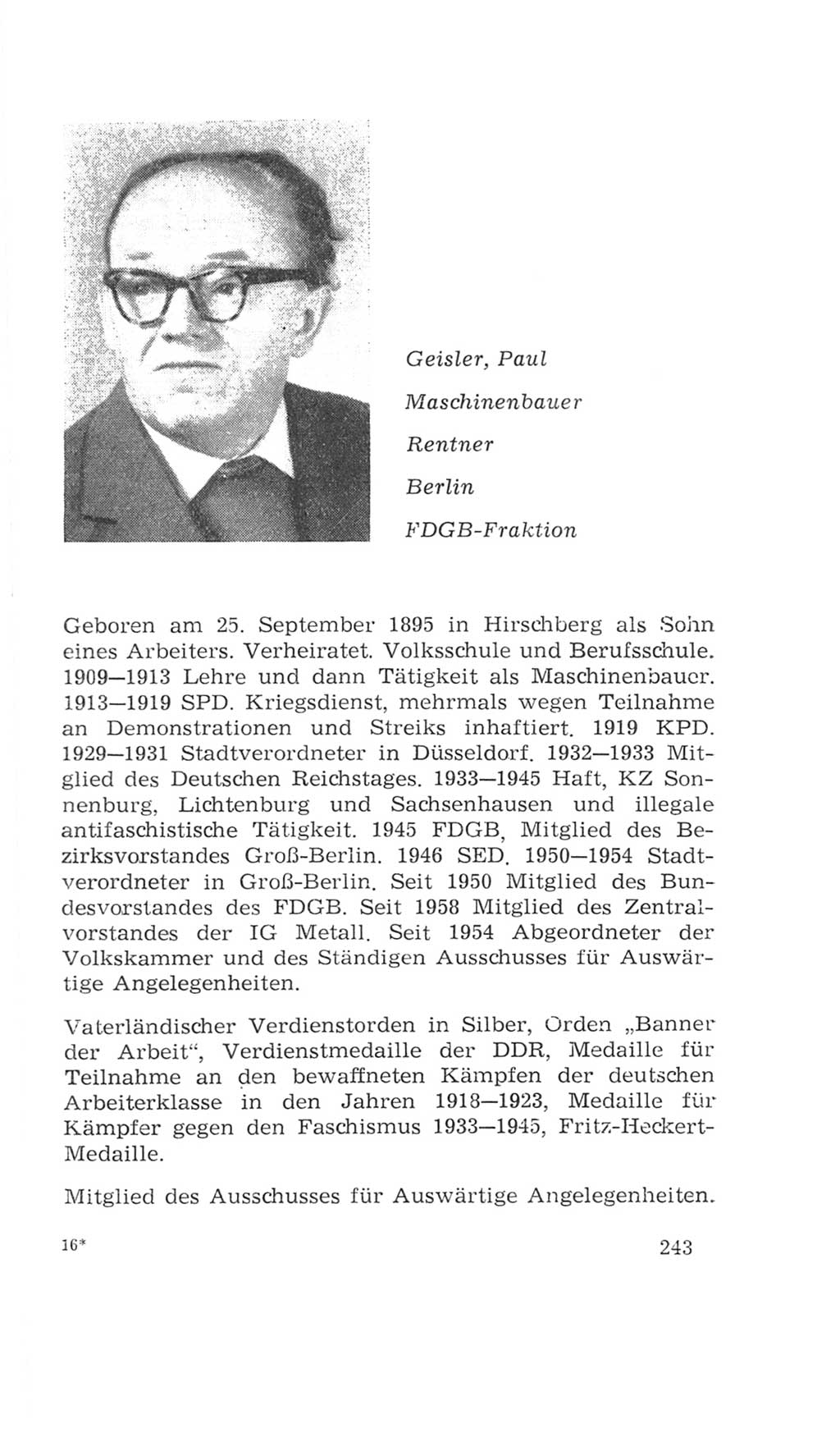 Volkskammer (VK) der Deutschen Demokratischen Republik (DDR), 4. Wahlperiode 1963-1967, Seite 243 (VK. DDR 4. WP. 1963-1967, S. 243)