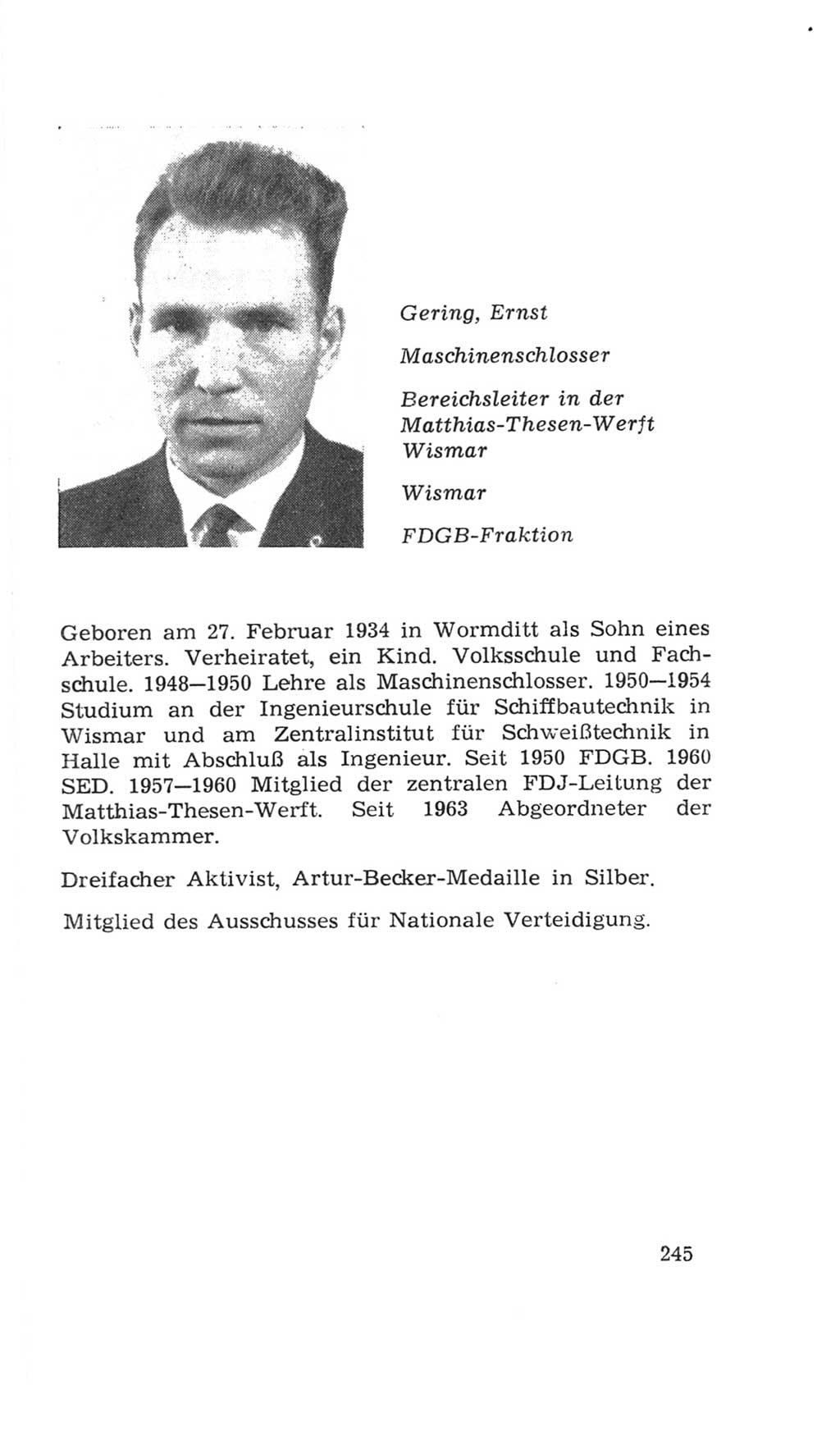 Volkskammer (VK) der Deutschen Demokratischen Republik (DDR), 4. Wahlperiode 1963-1967, Seite 245 (VK. DDR 4. WP. 1963-1967, S. 245)