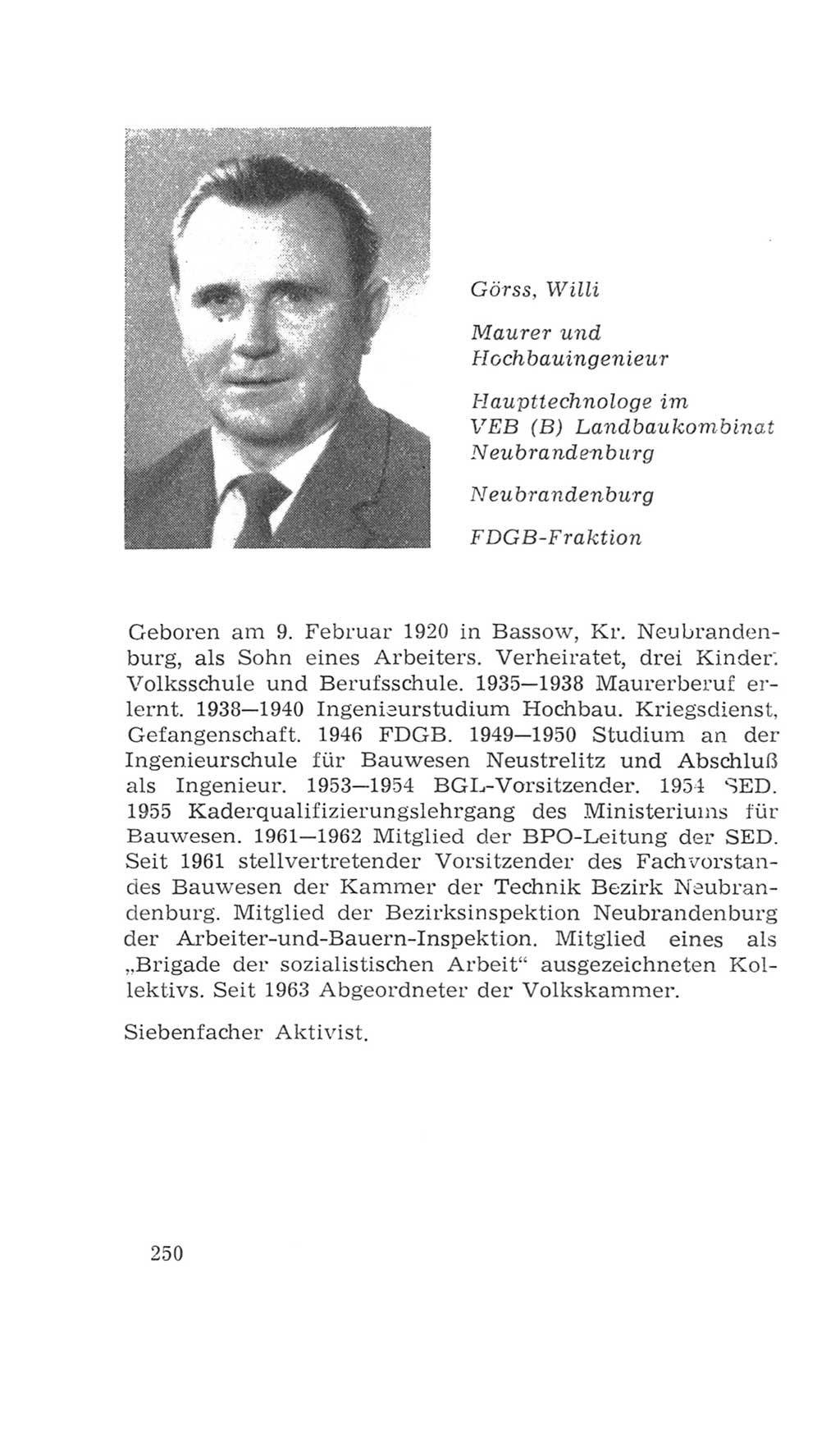Volkskammer (VK) der Deutschen Demokratischen Republik (DDR), 4. Wahlperiode 1963-1967, Seite 250 (VK. DDR 4. WP. 1963-1967, S. 250)