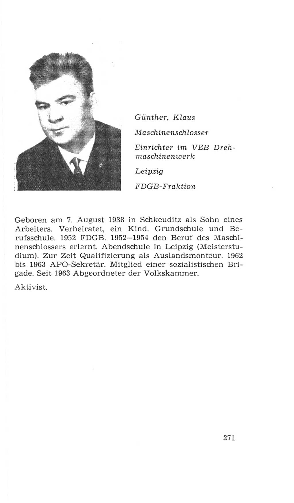 Volkskammer (VK) der Deutschen Demokratischen Republik (DDR), 4. Wahlperiode 1963-1967, Seite 271 (VK. DDR 4. WP. 1963-1967, S. 271)