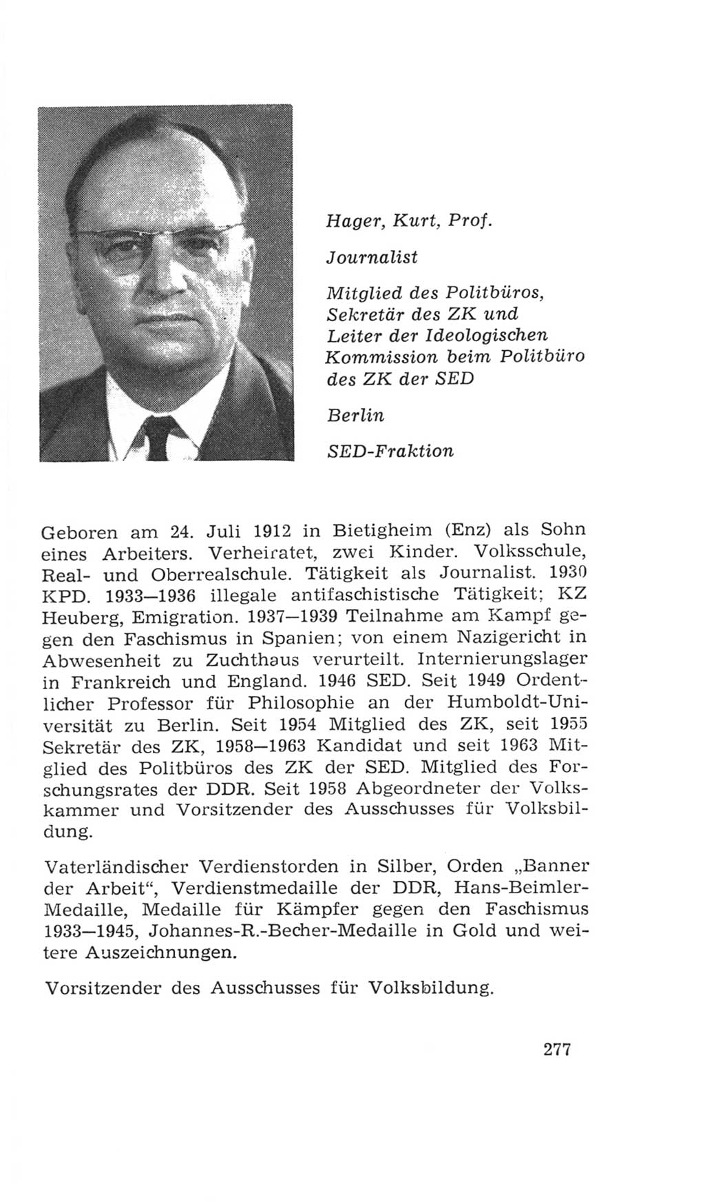 Volkskammer (VK) der Deutschen Demokratischen Republik (DDR), 4. Wahlperiode 1963-1967, Seite 277 (VK. DDR 4. WP. 1963-1967, S. 277)