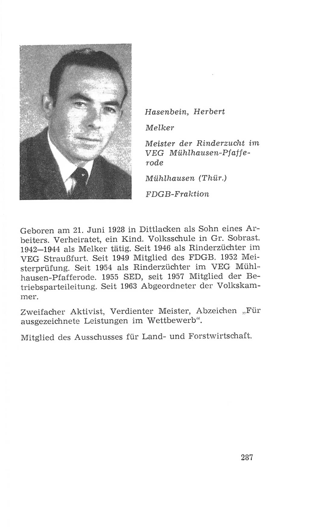 Volkskammer (VK) der Deutschen Demokratischen Republik (DDR), 4. Wahlperiode 1963-1967, Seite 287 (VK. DDR 4. WP. 1963-1967, S. 287)