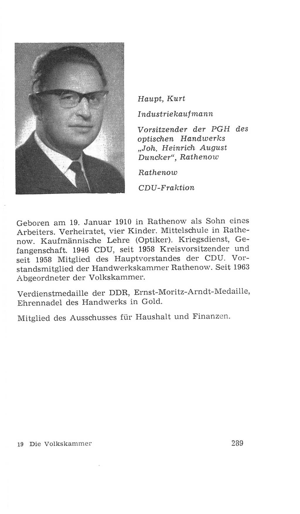 Volkskammer (VK) der Deutschen Demokratischen Republik (DDR), 4. Wahlperiode 1963-1967, Seite 289 (VK. DDR 4. WP. 1963-1967, S. 289)