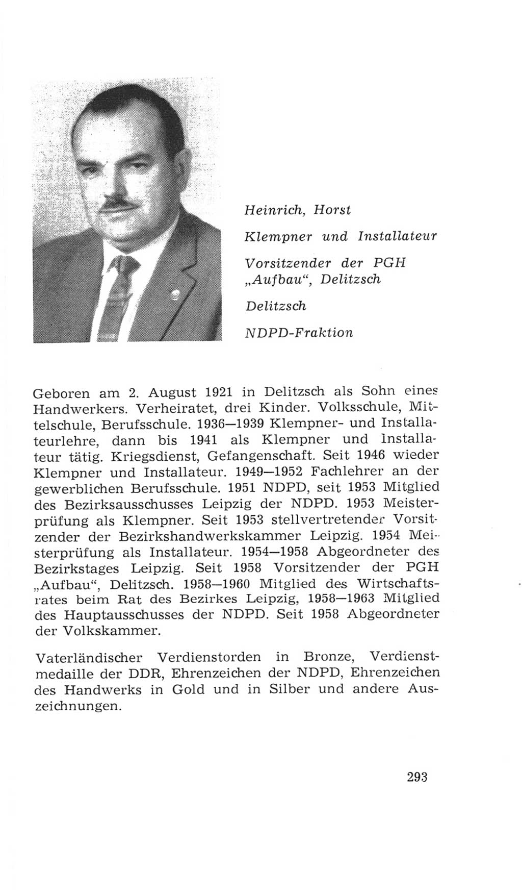 Volkskammer (VK) der Deutschen Demokratischen Republik (DDR), 4. Wahlperiode 1963-1967, Seite 293 (VK. DDR 4. WP. 1963-1967, S. 293)