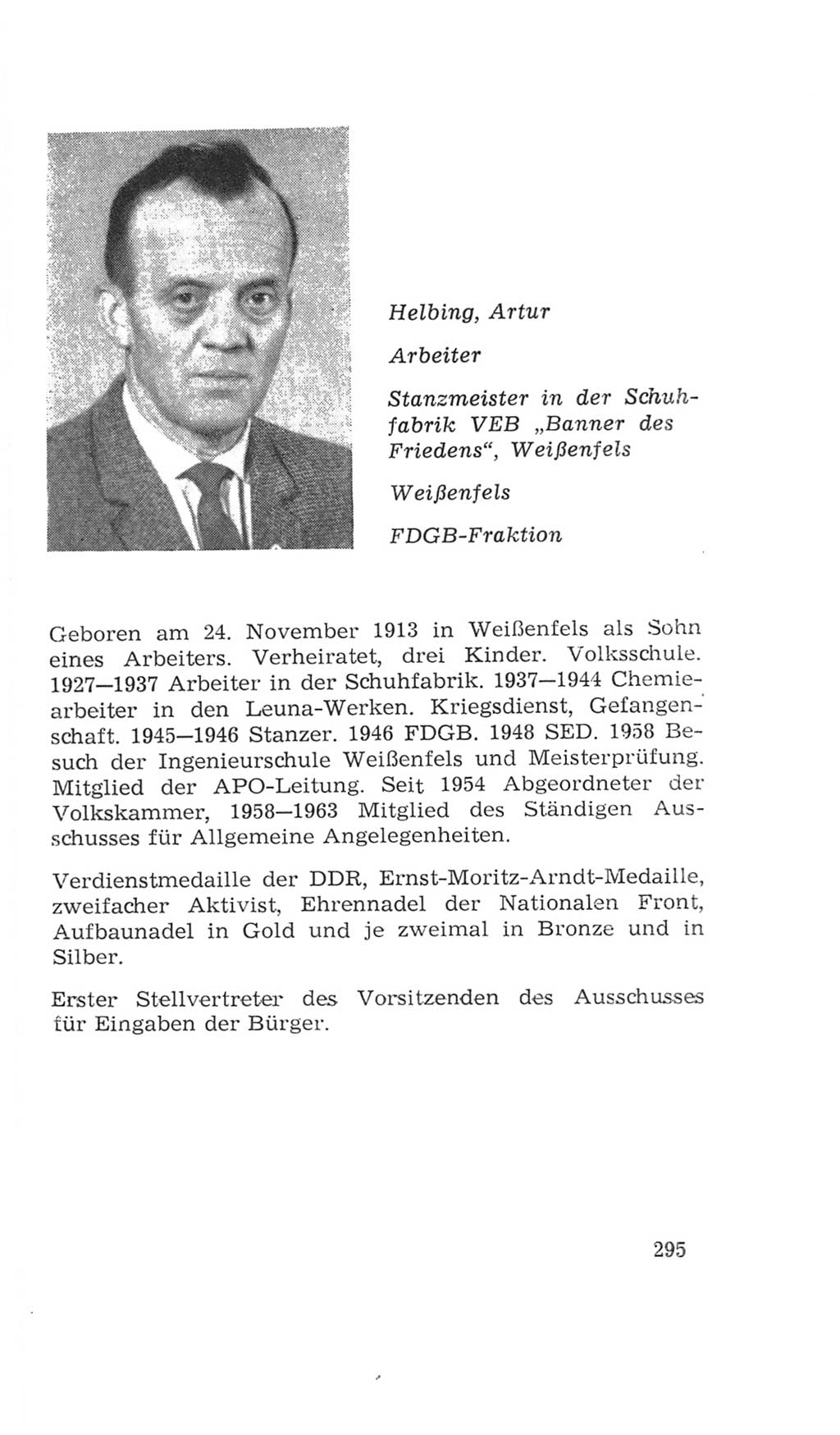 Volkskammer (VK) der Deutschen Demokratischen Republik (DDR), 4. Wahlperiode 1963-1967, Seite 295 (VK. DDR 4. WP. 1963-1967, S. 295)