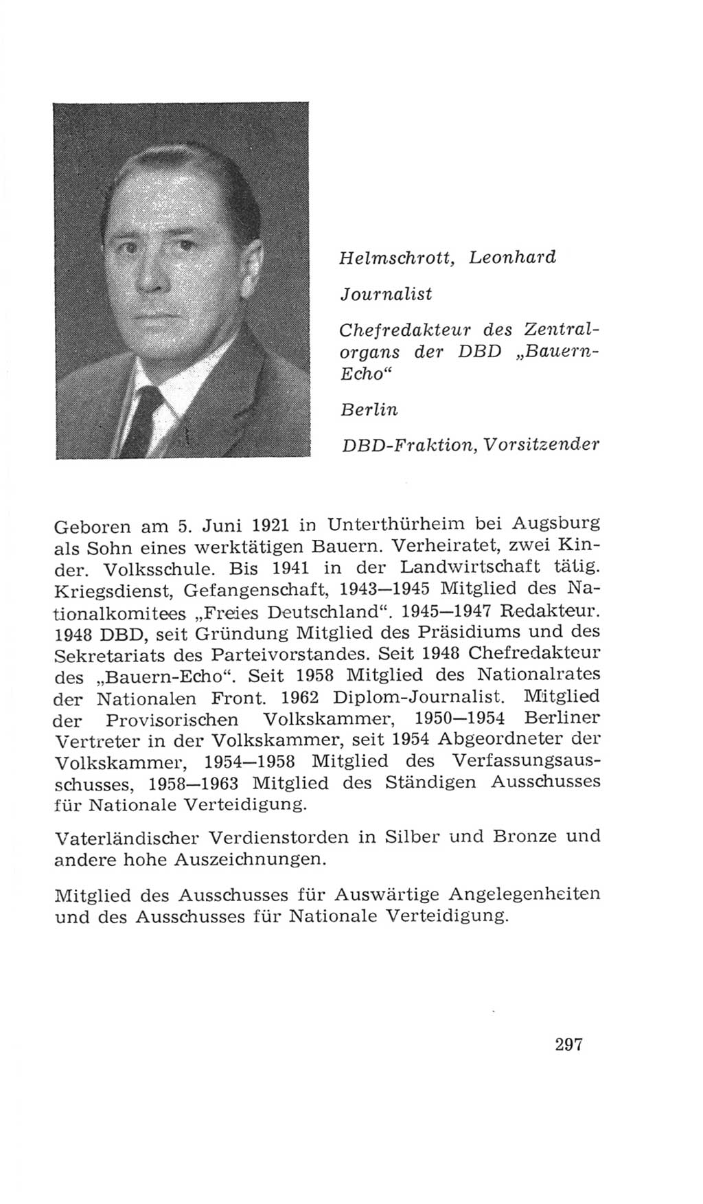Volkskammer (VK) der Deutschen Demokratischen Republik (DDR), 4. Wahlperiode 1963-1967, Seite 297 (VK. DDR 4. WP. 1963-1967, S. 297)