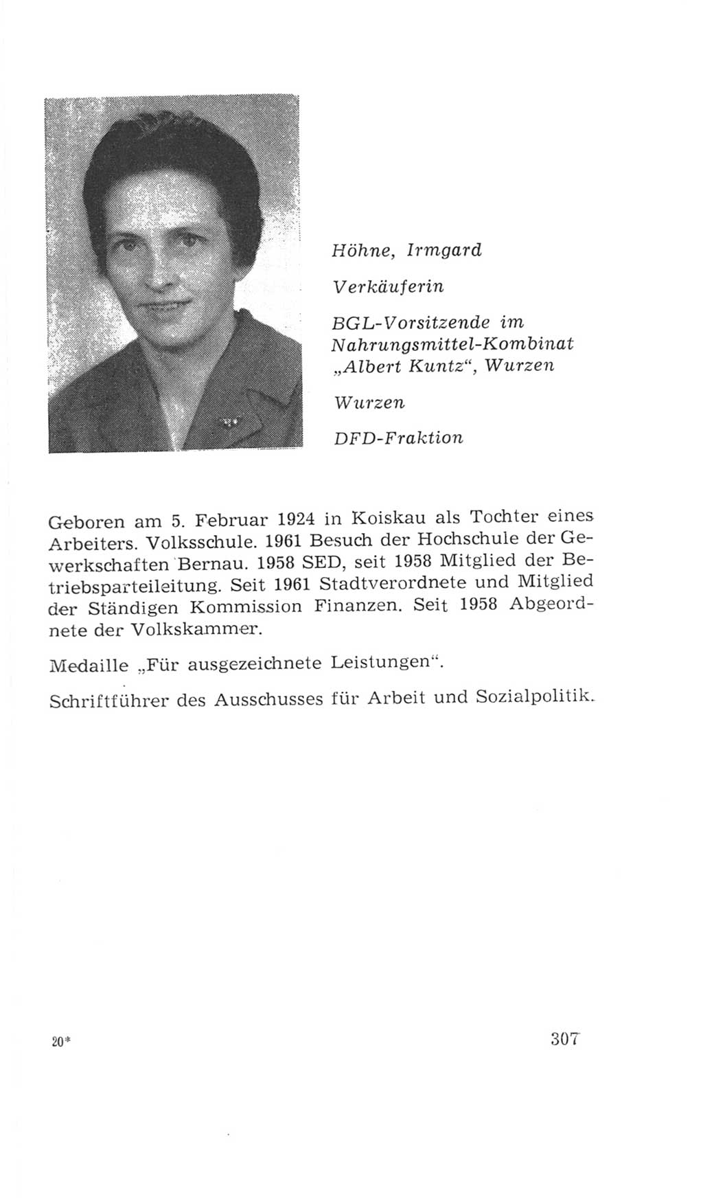 Volkskammer (VK) der Deutschen Demokratischen Republik (DDR), 4. Wahlperiode 1963-1967, Seite 307 (VK. DDR 4. WP. 1963-1967, S. 307)