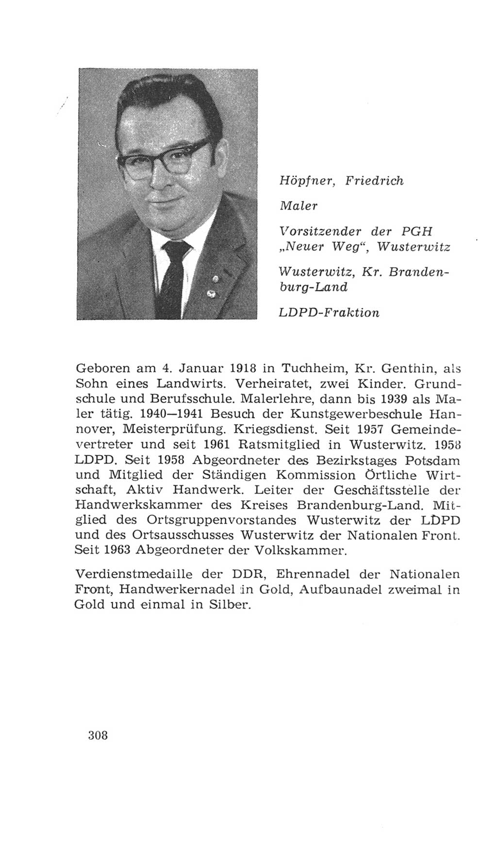 Volkskammer (VK) der Deutschen Demokratischen Republik (DDR), 4. Wahlperiode 1963-1967, Seite 308 (VK. DDR 4. WP. 1963-1967, S. 308)
