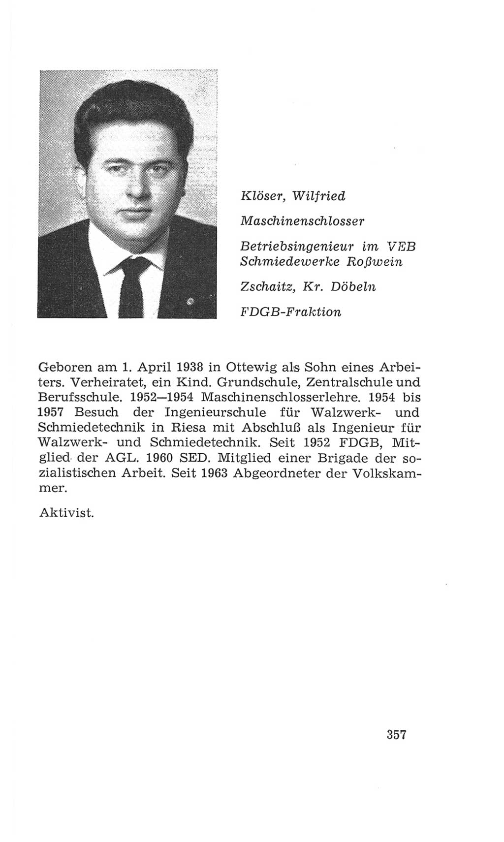 Volkskammer (VK) der Deutschen Demokratischen Republik (DDR), 4. Wahlperiode 1963-1967, Seite 357 (VK. DDR 4. WP. 1963-1967, S. 357)