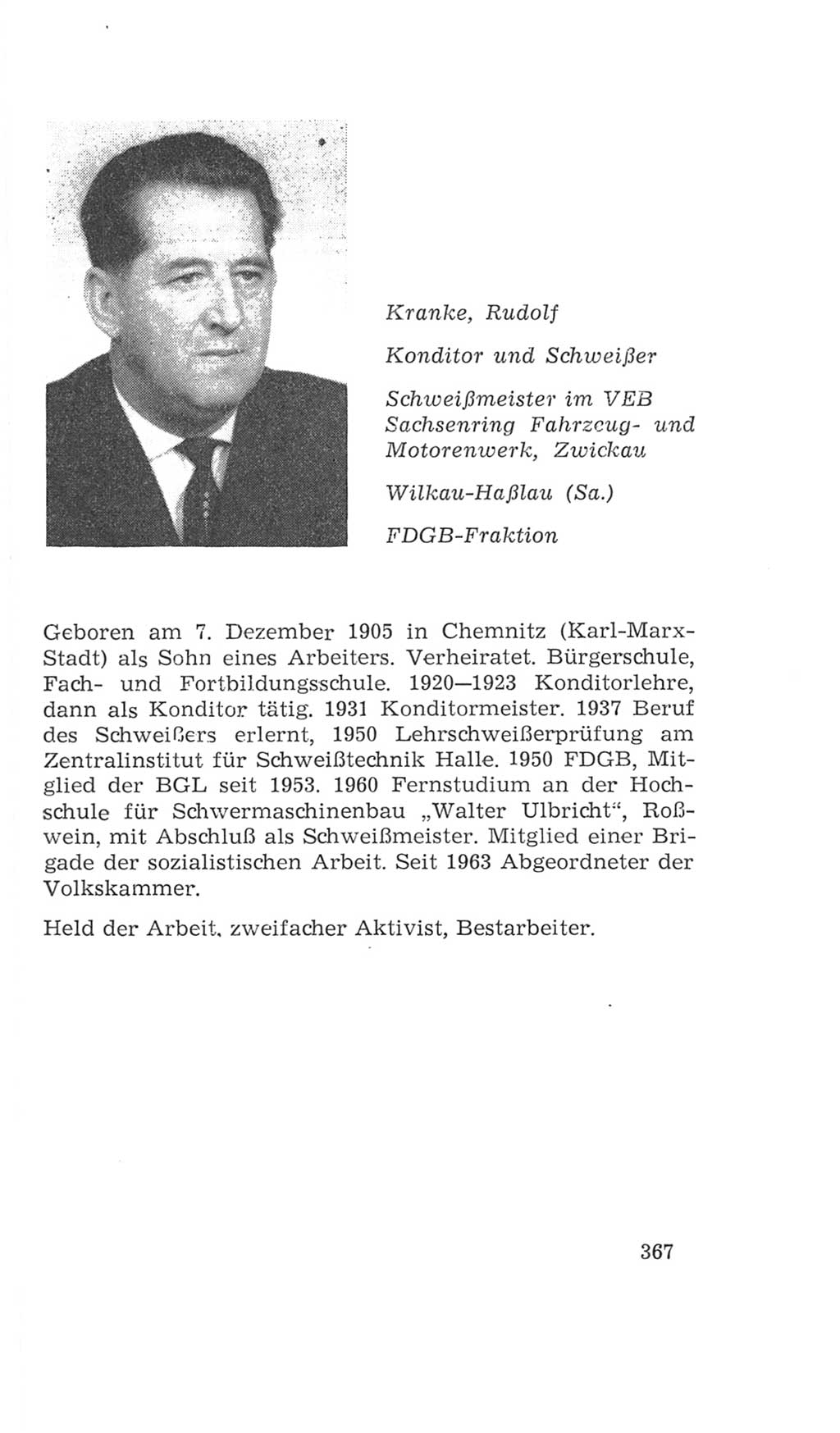 Volkskammer (VK) der Deutschen Demokratischen Republik (DDR), 4. Wahlperiode 1963-1967, Seite 367 (VK. DDR 4. WP. 1963-1967, S. 367)