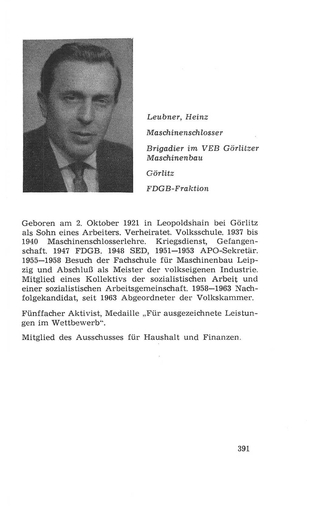 Volkskammer (VK) der Deutschen Demokratischen Republik (DDR), 4. Wahlperiode 1963-1967, Seite 391 (VK. DDR 4. WP. 1963-1967, S. 391)