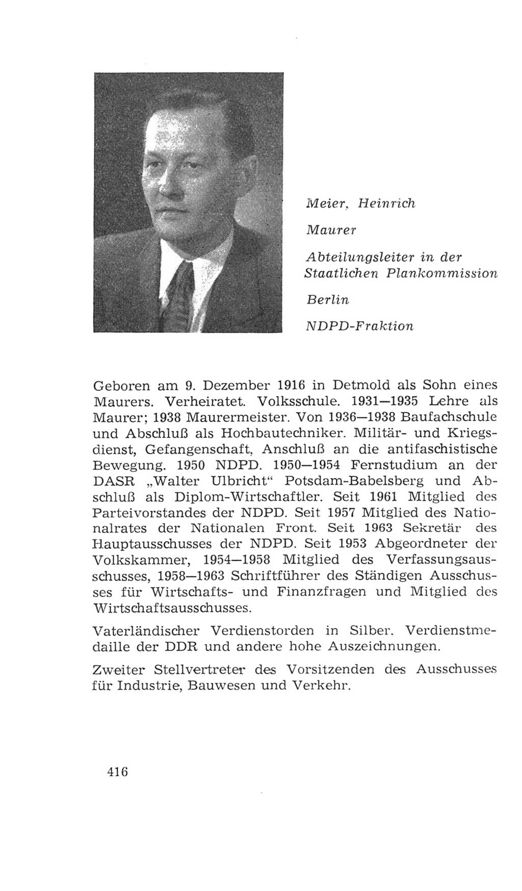 Volkskammer (VK) der Deutschen Demokratischen Republik (DDR), 4. Wahlperiode 1963-1967, Seite 416 (VK. DDR 4. WP. 1963-1967, S. 416)
