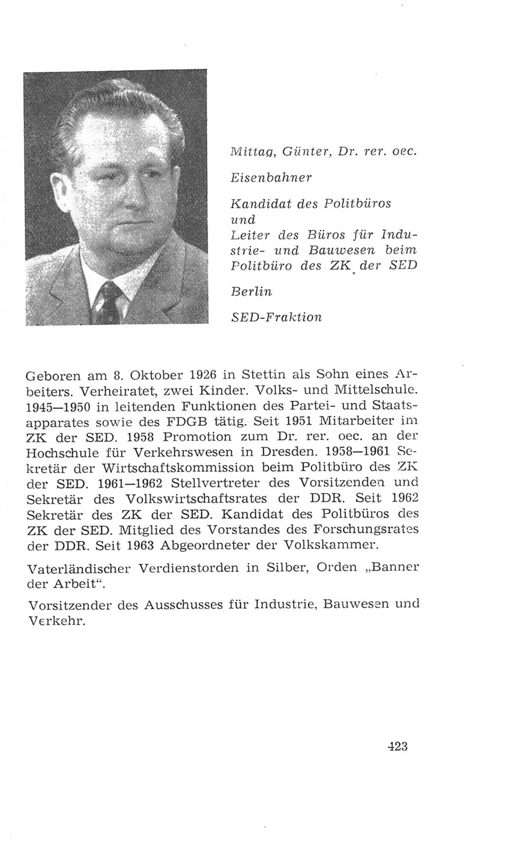Volkskammer (VK) der Deutschen Demokratischen Republik (DDR), 4. Wahlperiode 1963-1967, Seite 423 (VK. DDR 4. WP. 1963-1967, S. 423)