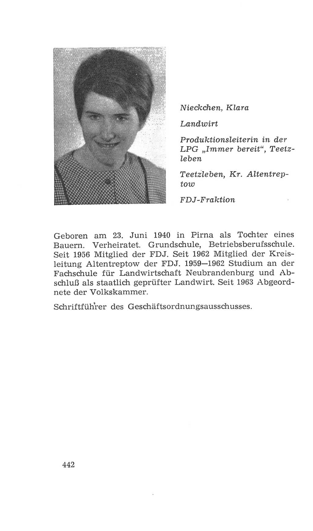 Volkskammer (VK) der Deutschen Demokratischen Republik (DDR), 4. Wahlperiode 1963-1967, Seite 442 (VK. DDR 4. WP. 1963-1967, S. 442)
