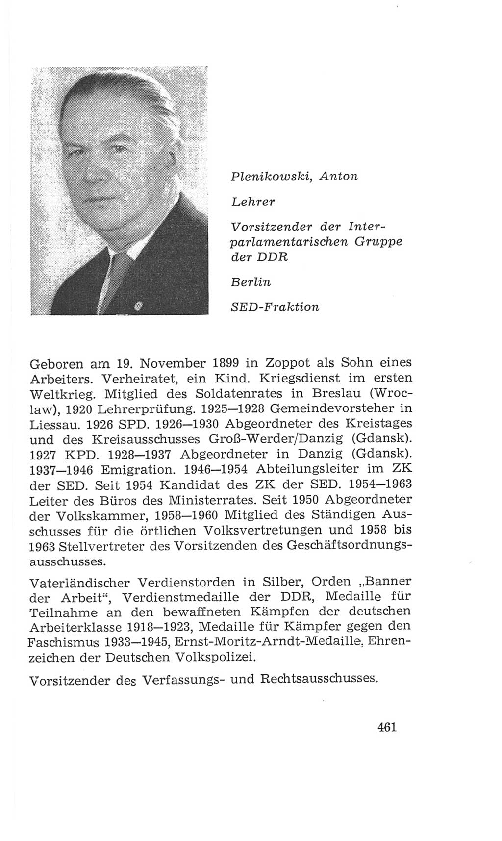 Volkskammer (VK) der Deutschen Demokratischen Republik (DDR), 4. Wahlperiode 1963-1967, Seite 461 (VK. DDR 4. WP. 1963-1967, S. 461)