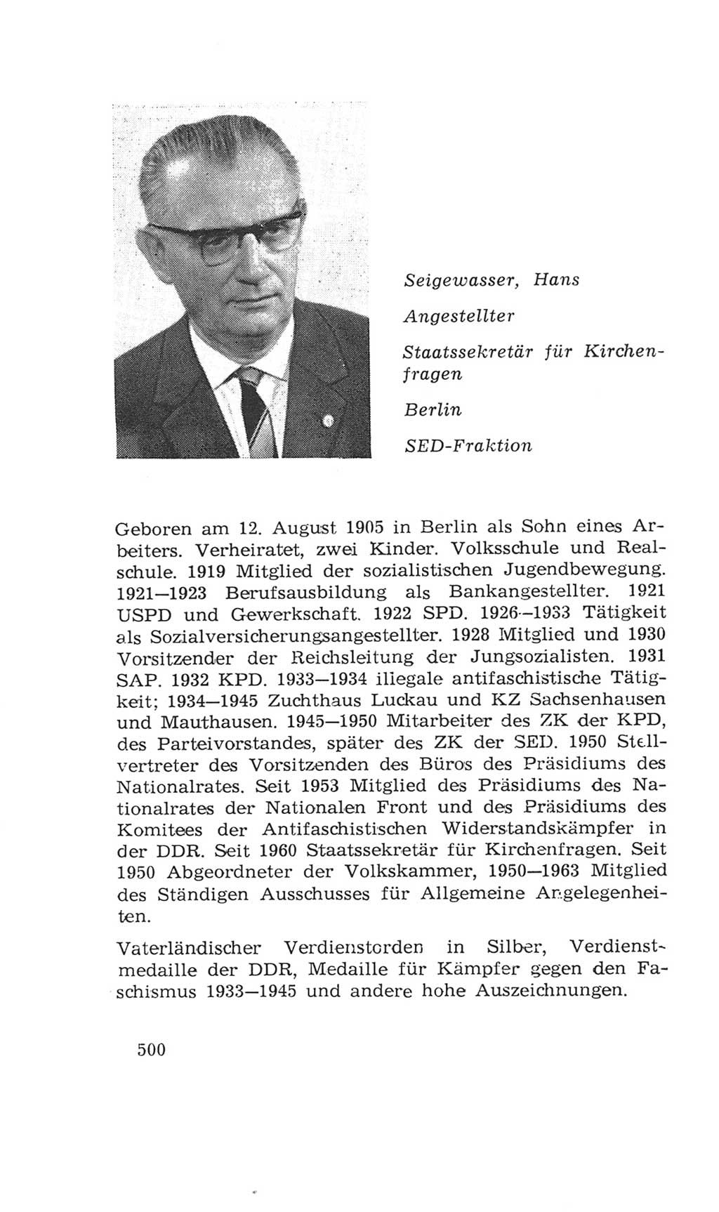 Volkskammer (VK) der Deutschen Demokratischen Republik (DDR), 4. Wahlperiode 1963-1967, Seite 500 (VK. DDR 4. WP. 1963-1967, S. 500)