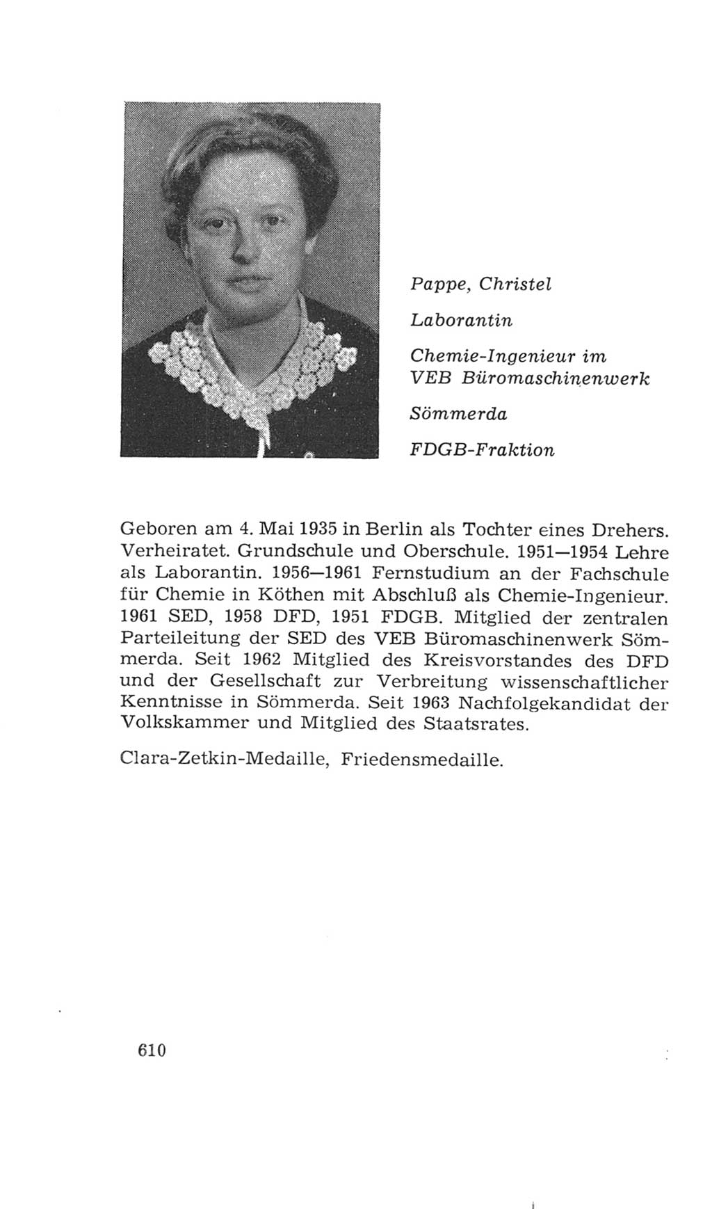 Volkskammer (VK) der Deutschen Demokratischen Republik (DDR), 4. Wahlperiode 1963-1967, Seite 610 (VK. DDR 4. WP. 1963-1967, S. 610)