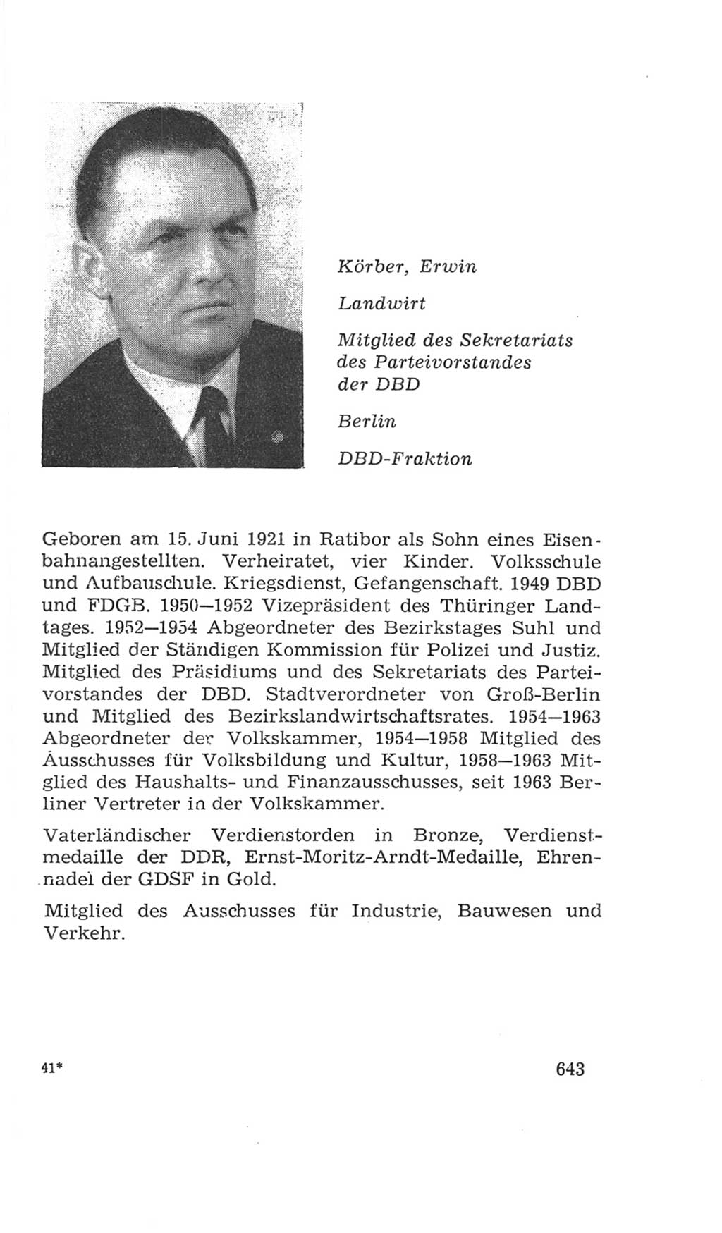 Volkskammer (VK) der Deutschen Demokratischen Republik (DDR), 4. Wahlperiode 1963-1967, Seite 643 (VK. DDR 4. WP. 1963-1967, S. 643)