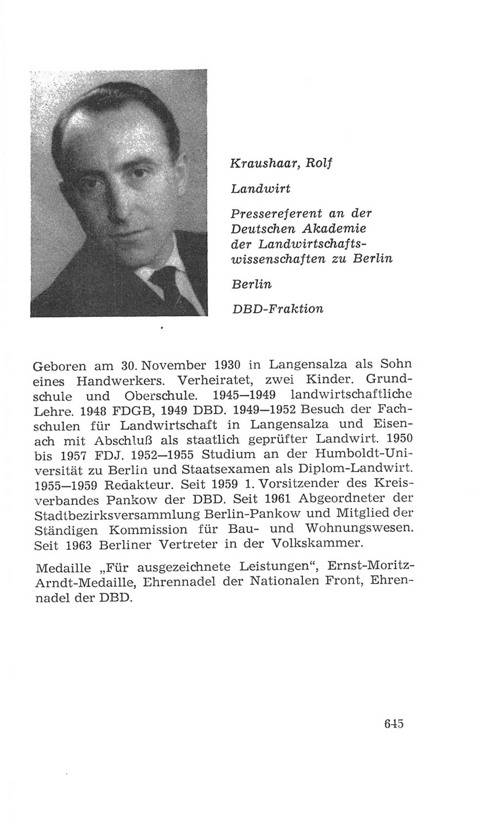Volkskammer (VK) der Deutschen Demokratischen Republik (DDR), 4. Wahlperiode 1963-1967, Seite 645 (VK. DDR 4. WP. 1963-1967, S. 645)