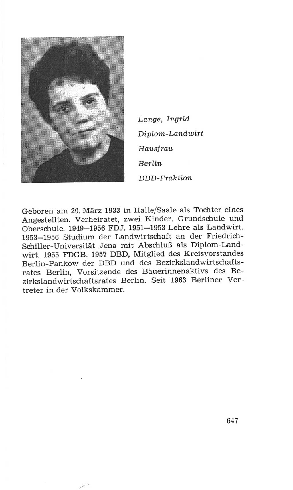 Volkskammer (VK) der Deutschen Demokratischen Republik (DDR), 4. Wahlperiode 1963-1967, Seite 647 (VK. DDR 4. WP. 1963-1967, S. 647)