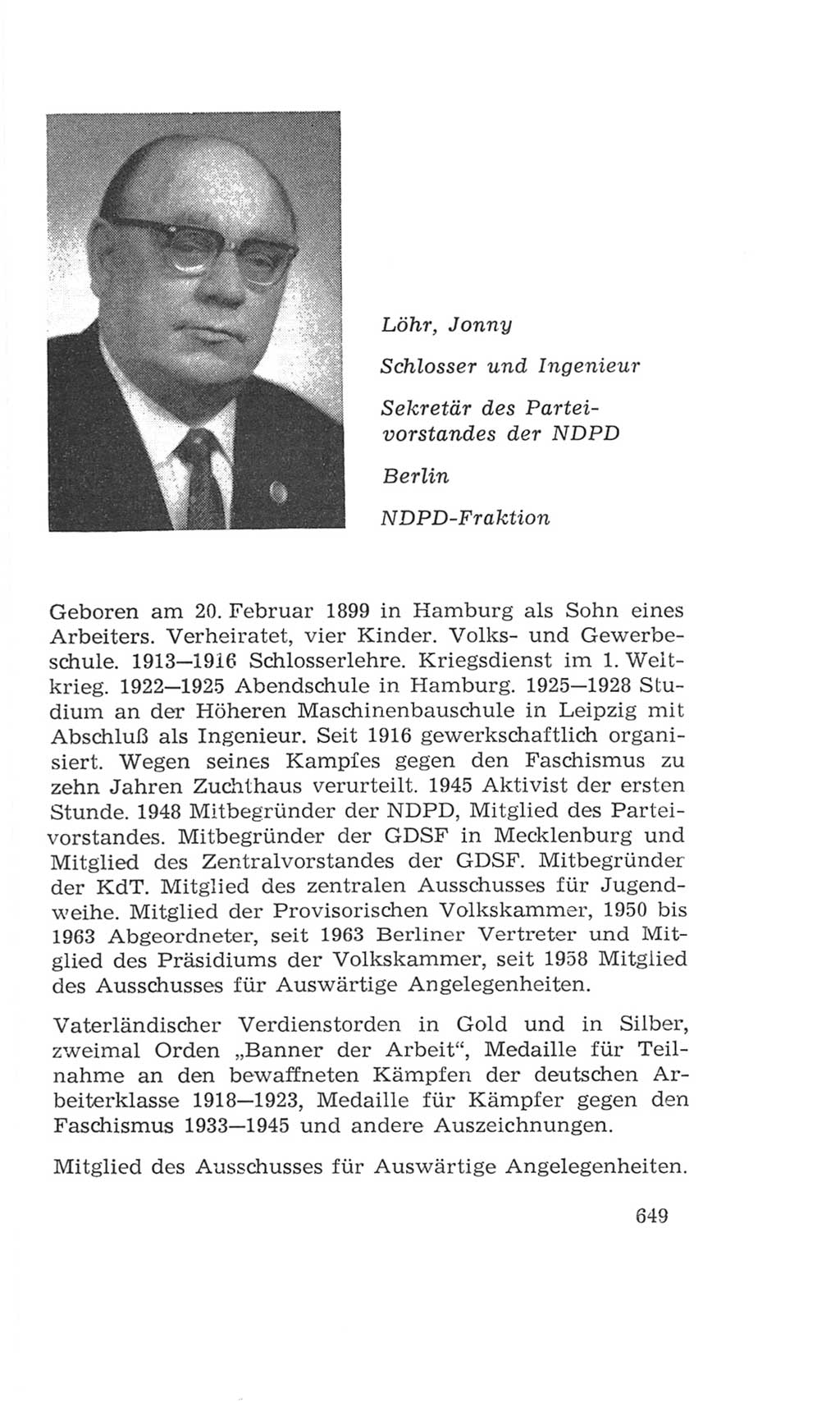 Volkskammer (VK) der Deutschen Demokratischen Republik (DDR), 4. Wahlperiode 1963-1967, Seite 649 (VK. DDR 4. WP. 1963-1967, S. 649)