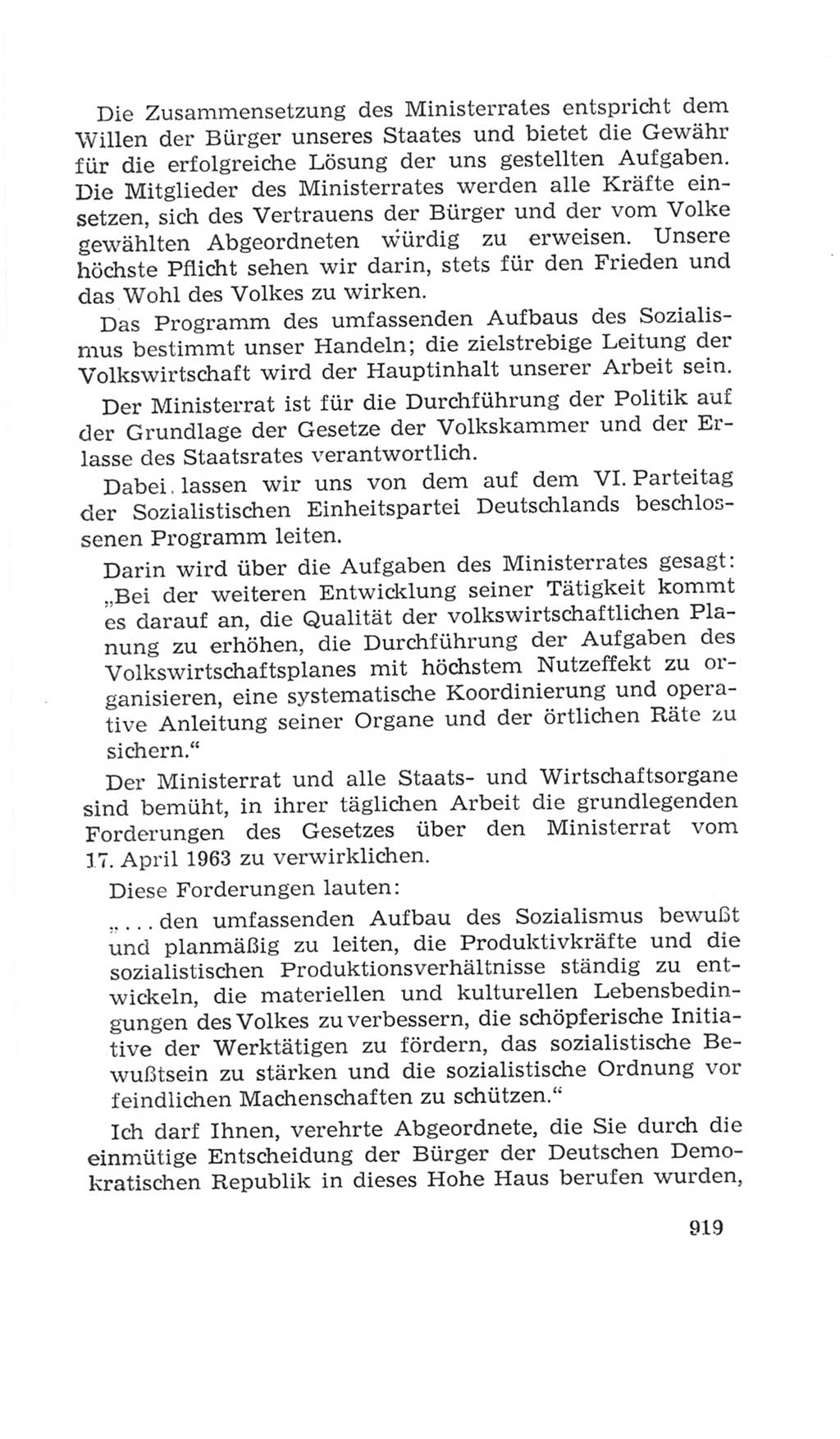 Volkskammer (VK) der Deutschen Demokratischen Republik (DDR), 4. Wahlperiode 1963-1967, Seite 919 (VK. DDR 4. WP. 1963-1967, S. 919)