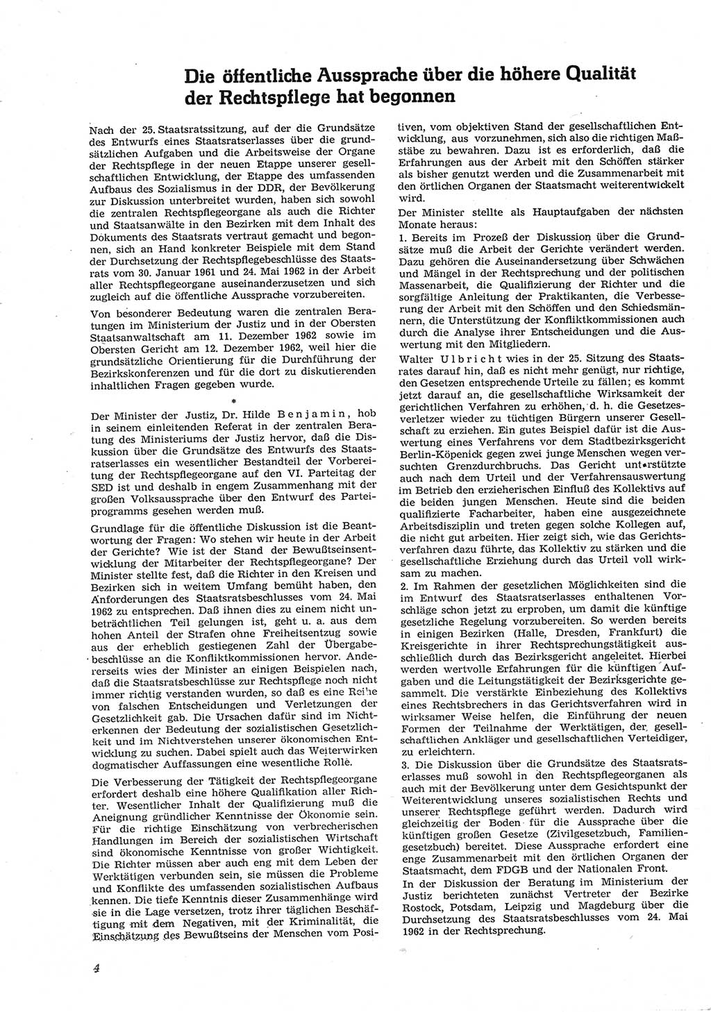 Neue Justiz (NJ), Zeitschrift für Recht und Rechtswissenschaft [Deutsche Demokratische Republik (DDR)], 17. Jahrgang 1963, Seite 4 (NJ DDR 1963, S. 4)