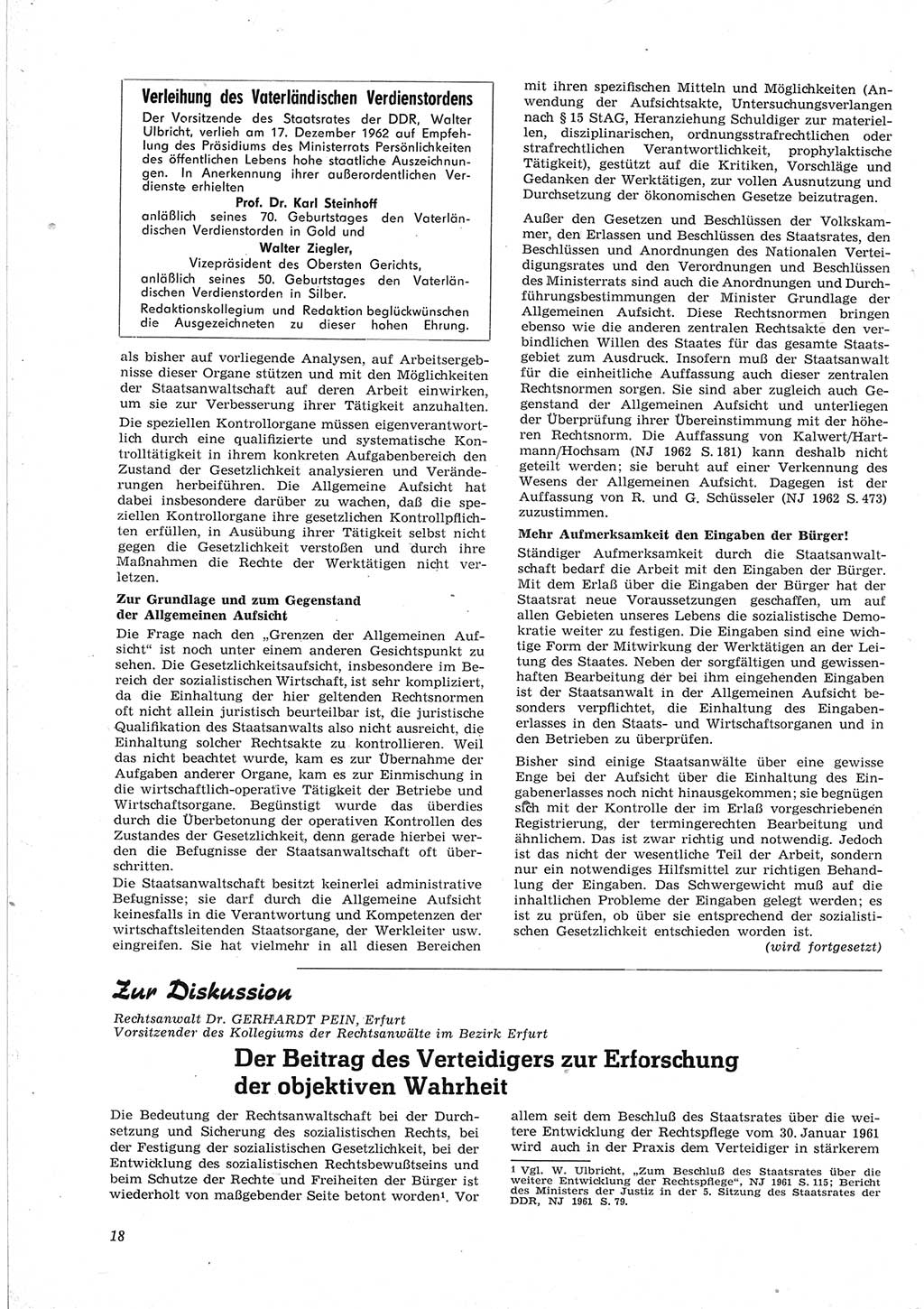 Neue Justiz (NJ), Zeitschrift für Recht und Rechtswissenschaft [Deutsche Demokratische Republik (DDR)], 17. Jahrgang 1963, Seite 18 (NJ DDR 1963, S. 18)