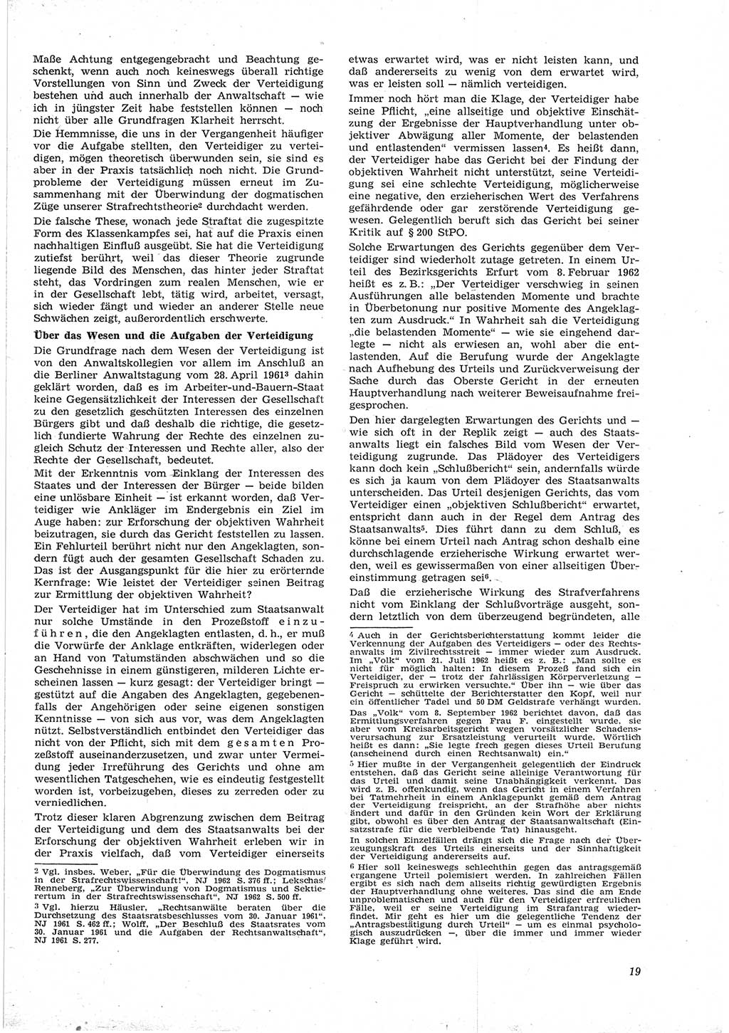 Neue Justiz (NJ), Zeitschrift für Recht und Rechtswissenschaft [Deutsche Demokratische Republik (DDR)], 17. Jahrgang 1963, Seite 19 (NJ DDR 1963, S. 19)