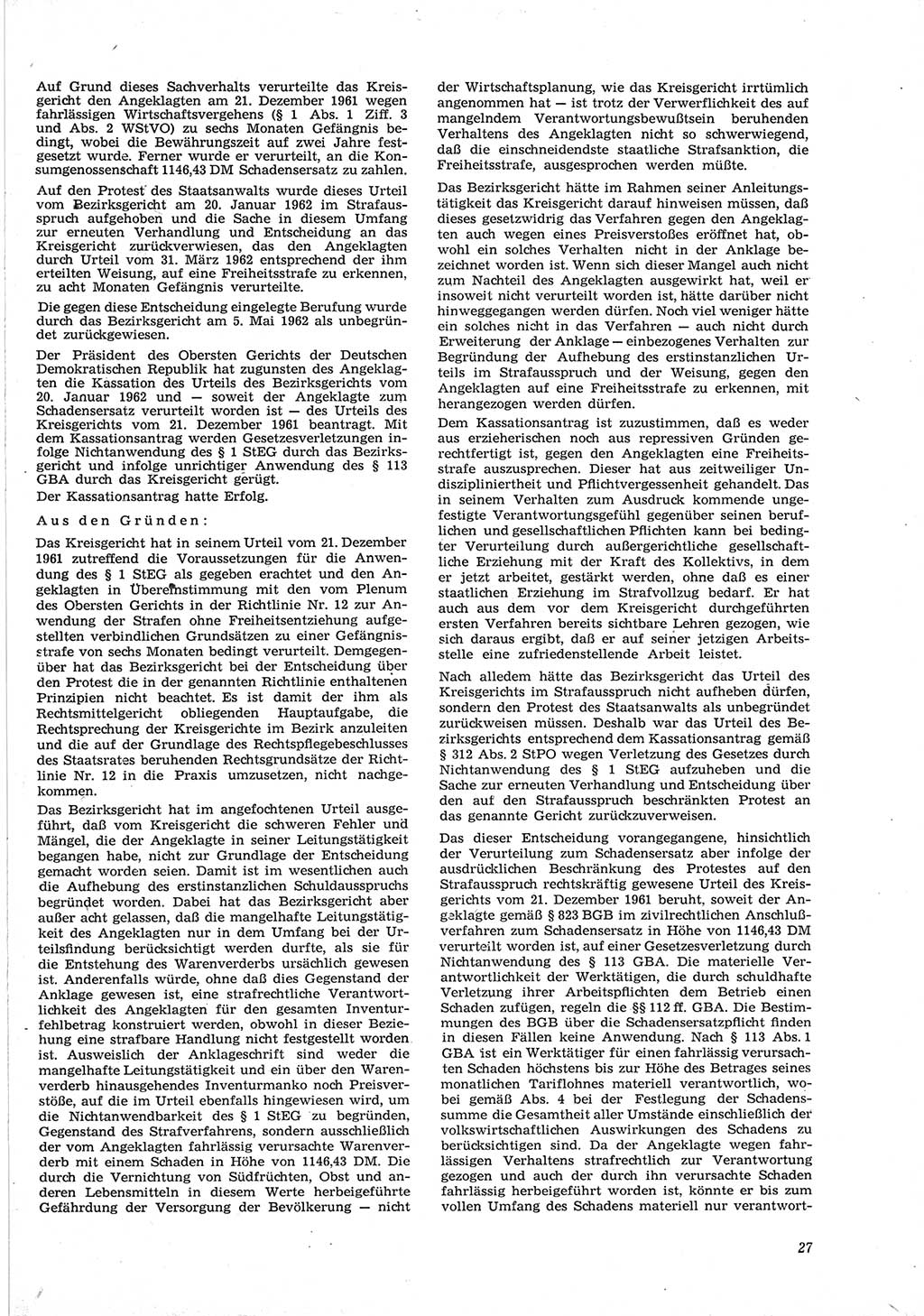Neue Justiz (NJ), Zeitschrift für Recht und Rechtswissenschaft [Deutsche Demokratische Republik (DDR)], 17. Jahrgang 1963, Seite 27 (NJ DDR 1963, S. 27)
