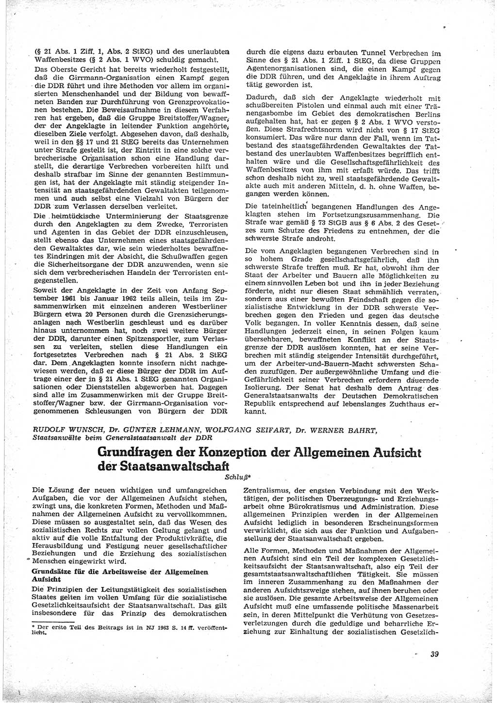 Neue Justiz (NJ), Zeitschrift für Recht und Rechtswissenschaft [Deutsche Demokratische Republik (DDR)], 17. Jahrgang 1963, Seite 39 (NJ DDR 1963, S. 39)