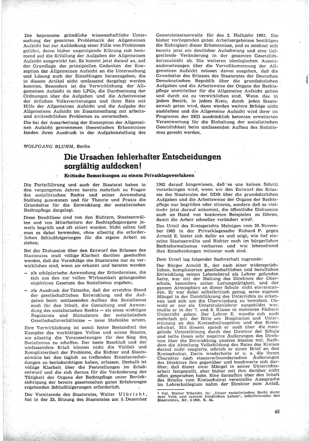 Neue Justiz (NJ), Zeitschrift für Recht und Rechtswissenschaft [Deutsche Demokratische Republik (DDR)], 17. Jahrgang 1963, Seite 45 (NJ DDR 1963, S. 45)